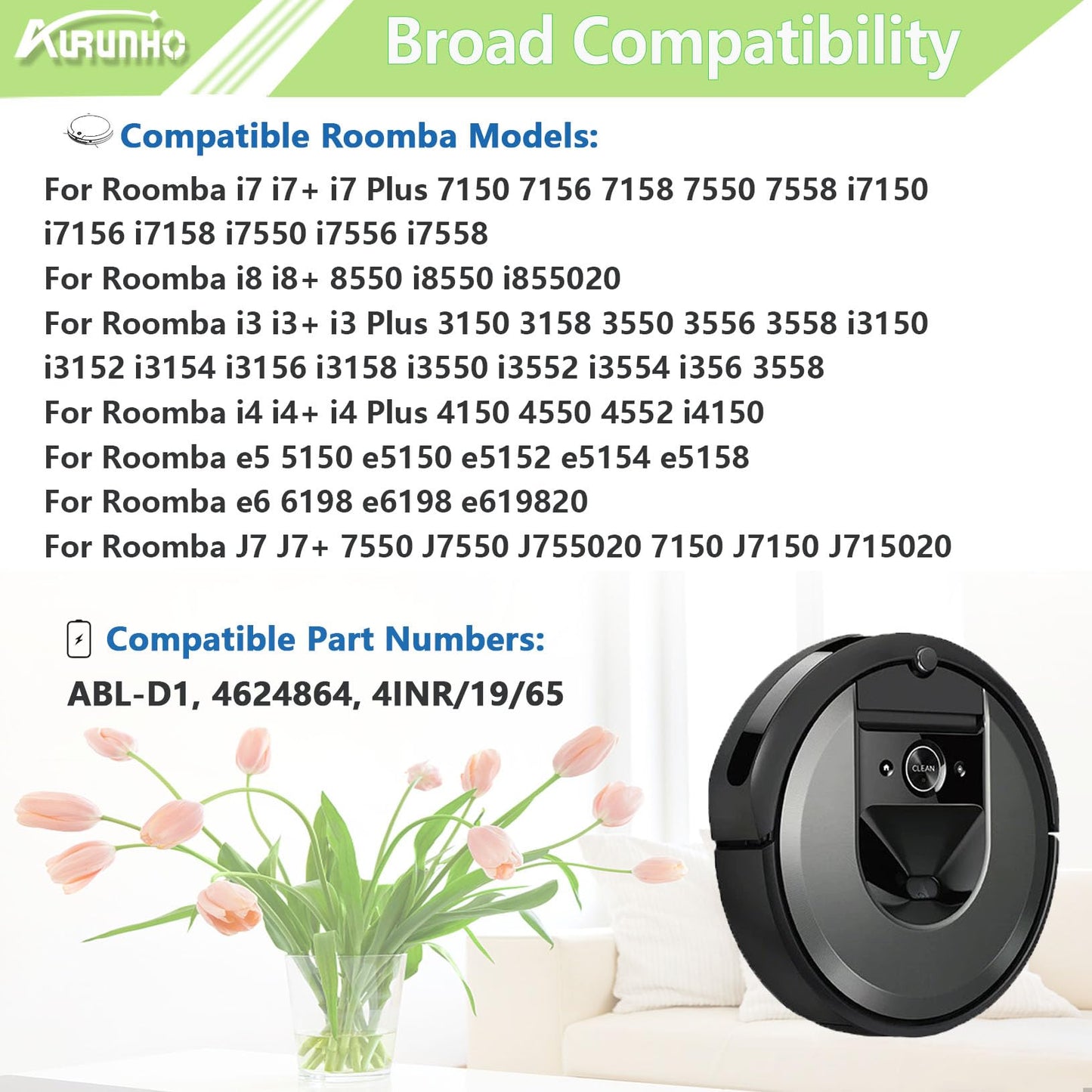 AURUNHO for Roomba Replacement Battery ABL-D1 Compatible with Roomba i and e Series i3 i4 i7 i8 3150 i3+ 3550 4150 i4+ 4552 i6 i7158 i7+ j7 7150 7550 i8+ e5 e6 e5150 e5152 e6198