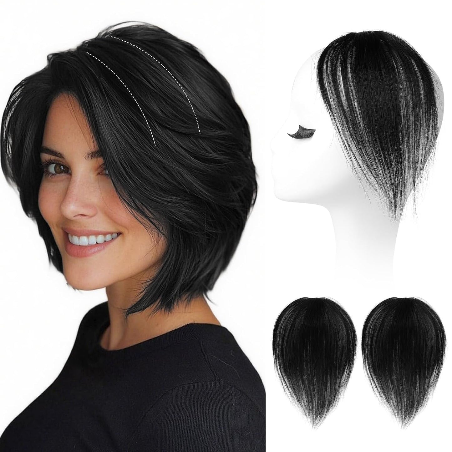 REECHO Clip-In Hair Volumizer - Short Thick Extensions for Thin Hair | Platinum Blonde with Black Strands, 8 Inch