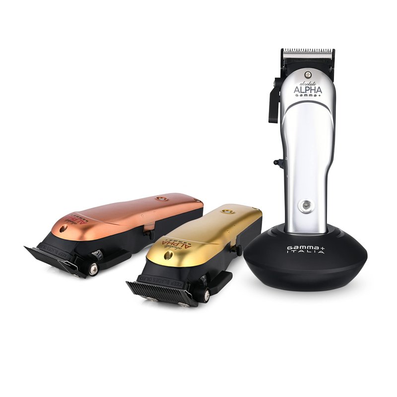GAMMA+ Absolute Alpha Professional Modular USB Cordless Clipper with 5 Dub Magnetic Guards, Matte Silver, Rose Gold, and Gold