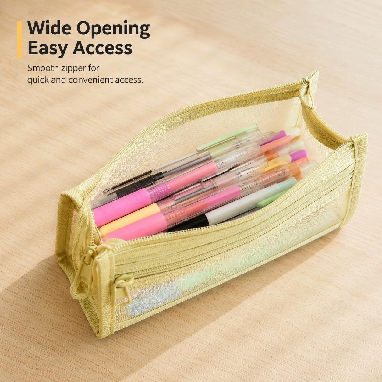 Clear Mesh Organizer Caddy with Double Zipper, Large Capacity Transparent Storage Pouch with Compartments, Versatile Makeup Bag Accessory Organizer for Office Adults, 8.6x2x3.9 in(Yellow)
