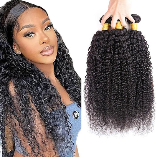 28 30 32 Inch Curly Bundles Human Hair #1B Bundle Kinky Curly Human Hair Bundles Natural Black Bundle #1B Color Unprocessed Virgin Hair Extensions 150g