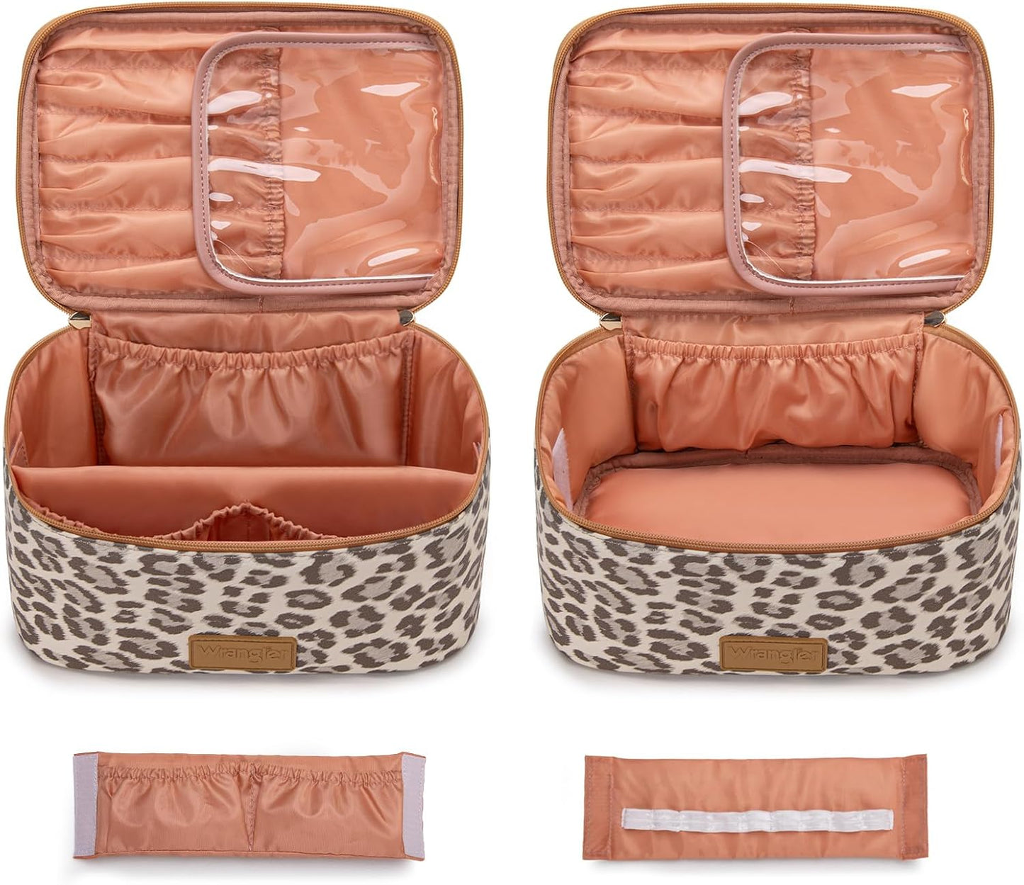 Travel Makeup Bag Set - Large Cosmetic Organizer with Brush Holder | Portable Toiletry Bag for Women - Leopard Print