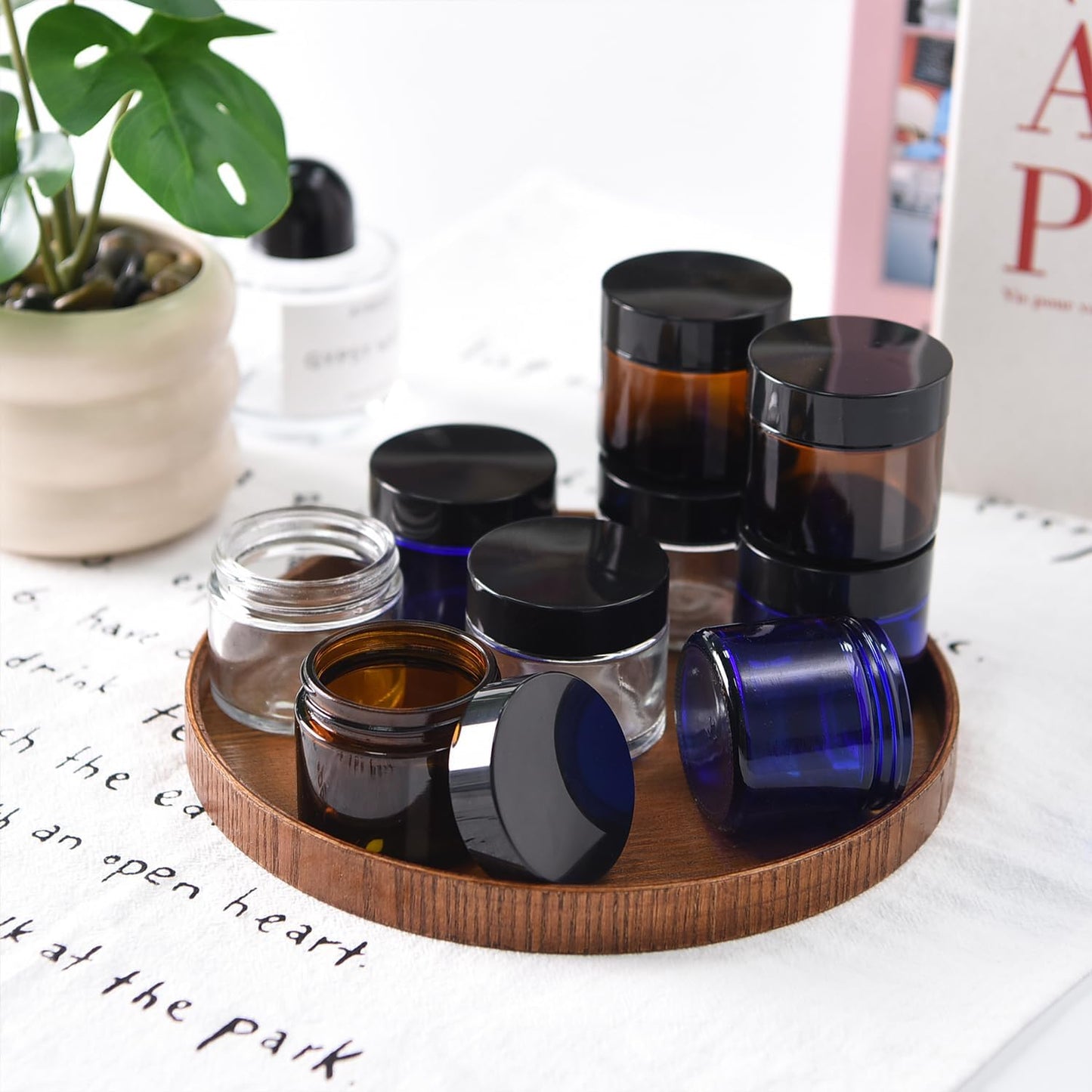 Amber Glass Jars - 2 oz Small Jars with Lids & Inner Liners | 24 Pack for Creams & Lotions