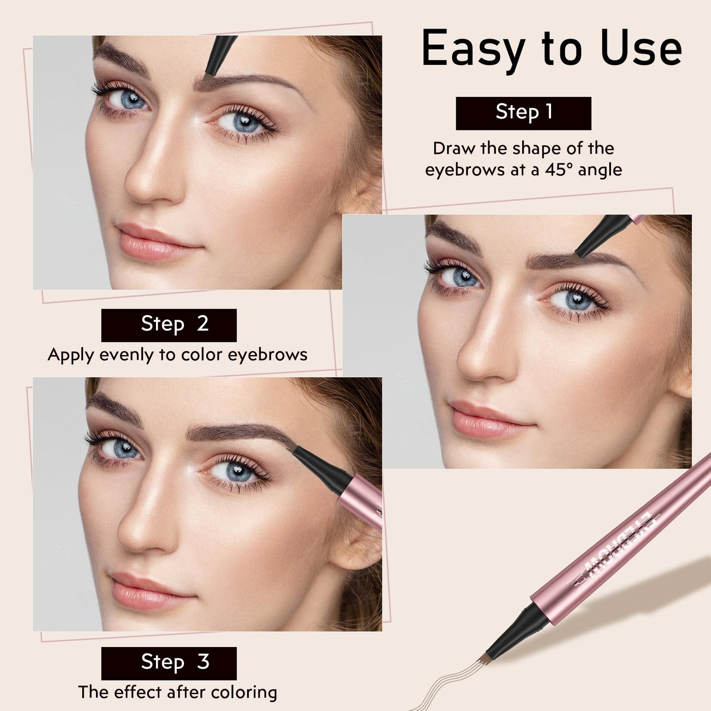 2Pcs Microblading Eyebrow Pen, Long-Lasting Waterproof Eyebrow Pencil with 4-Fork-Tip for 3D Realistic Brow, Easily Create Natural Hair-Like Brow Last All-Day, Eye Brow Pencils for Women -Light Brown