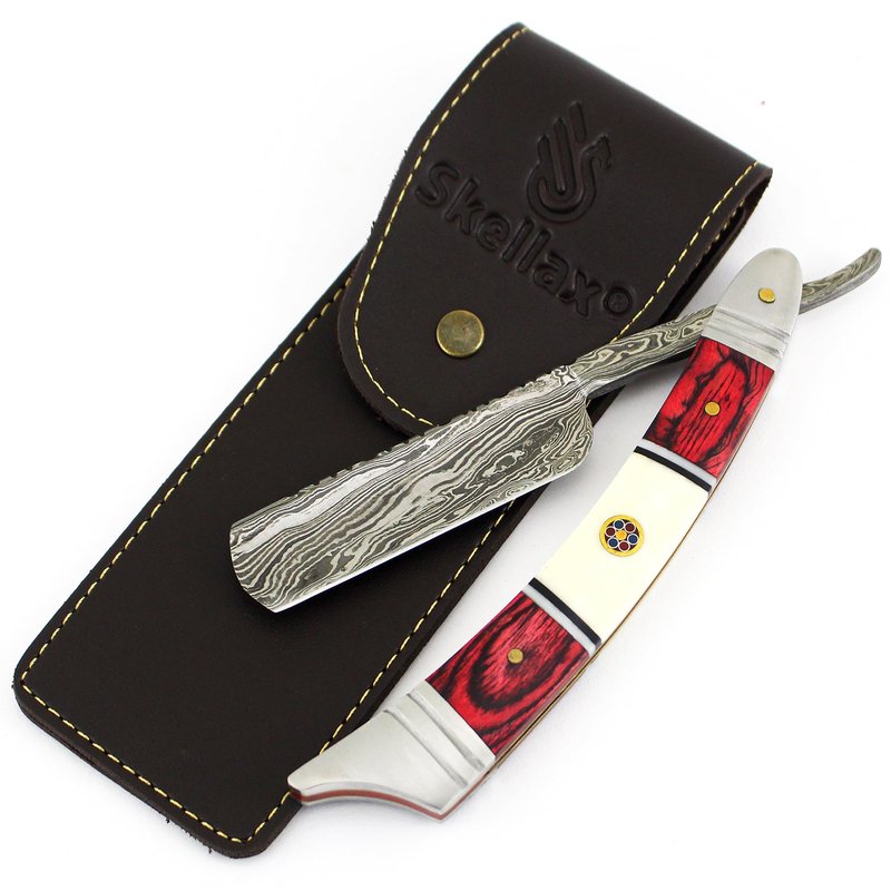 Damascus Straight Razor - Custom Shaving Blade for men - Damascus Steel Barber Approved - Straight Edge Razor For Men - Mens Straight Razor Kit -Travel Case - Best Gift Set For Him