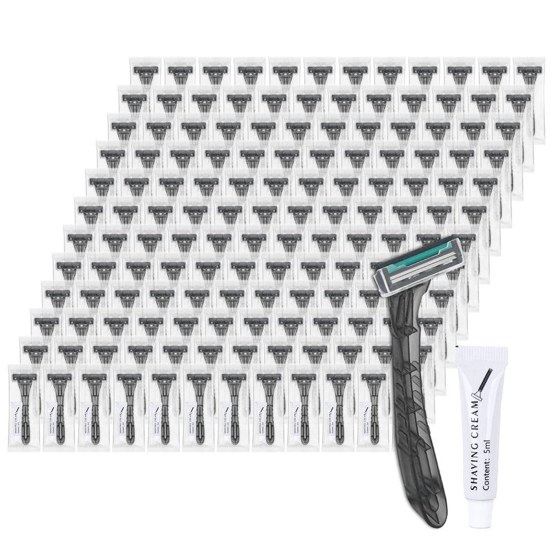 Lilingsty Disposable Razors Bulk, Gray Razors Individually Wrapped Bulk, With Shaving Cream For Hotels, Shelters, Homeless, Nursing Homes, Charities, Churches (100-PACK)
