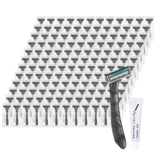 Lilingsty Disposable Razors Bulk, Gray Razors Individually Wrapped Bulk, With Shaving Cream For Hotels, Shelters, Homeless, Nursing Homes, Charities, Churches (100-PACK)