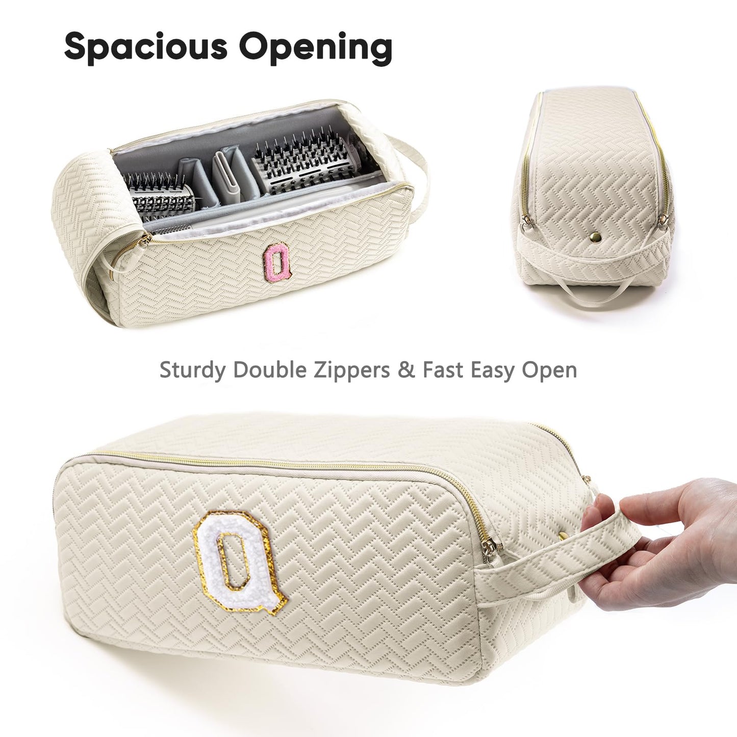 ELCUPA Initial Personalized Hair Tools Travel Bag Compatible with Shark FlexStyle, Revlon & Dyson | Hair Dryer Brush Organizer, Flat Iron, Curling Iron, Makeup & Cosmetic Bag for Travel Essentials