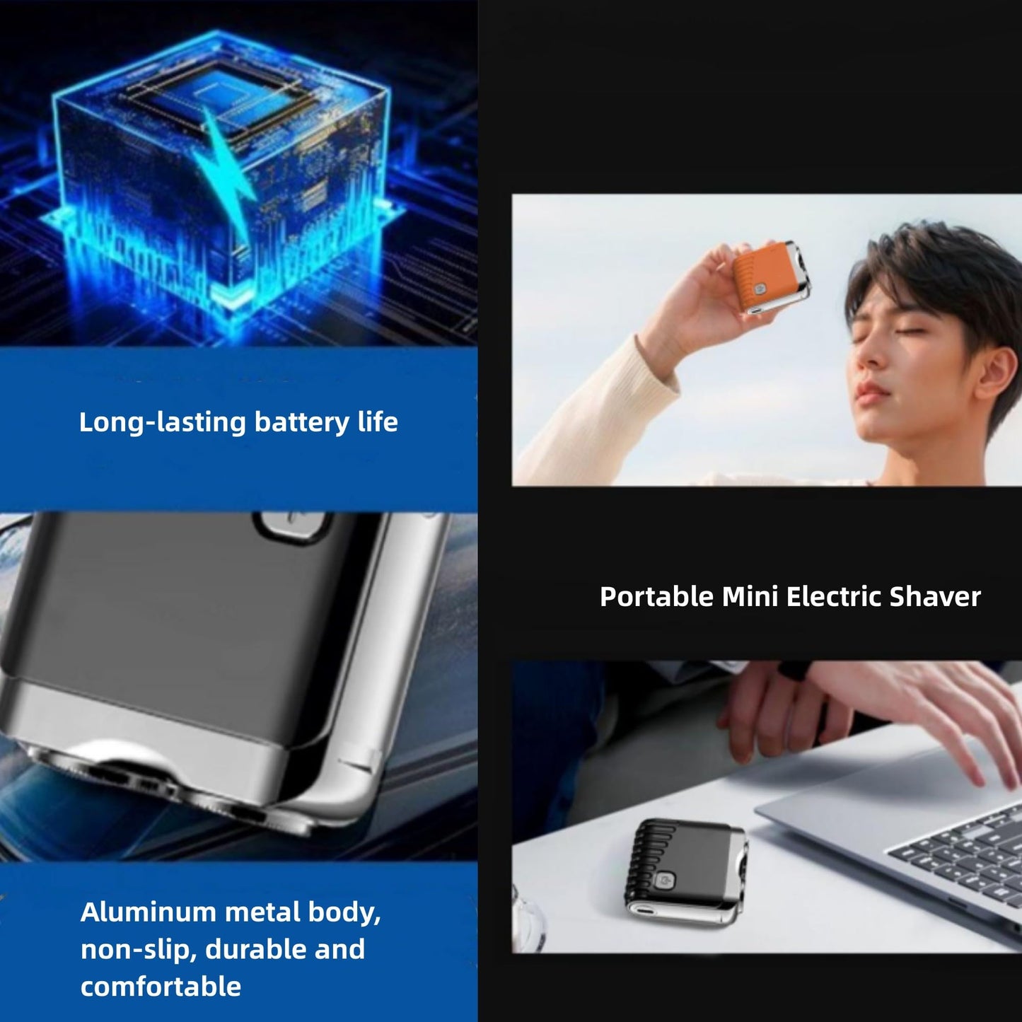 Mini Electric Shaver, Portable Beard Shaver, Dual Head Waterproof Electric Mini Razor Portable Electrics Shavers, Pocket Size Washable Razor, One-Button Operate and Long Lasting for Home Travel