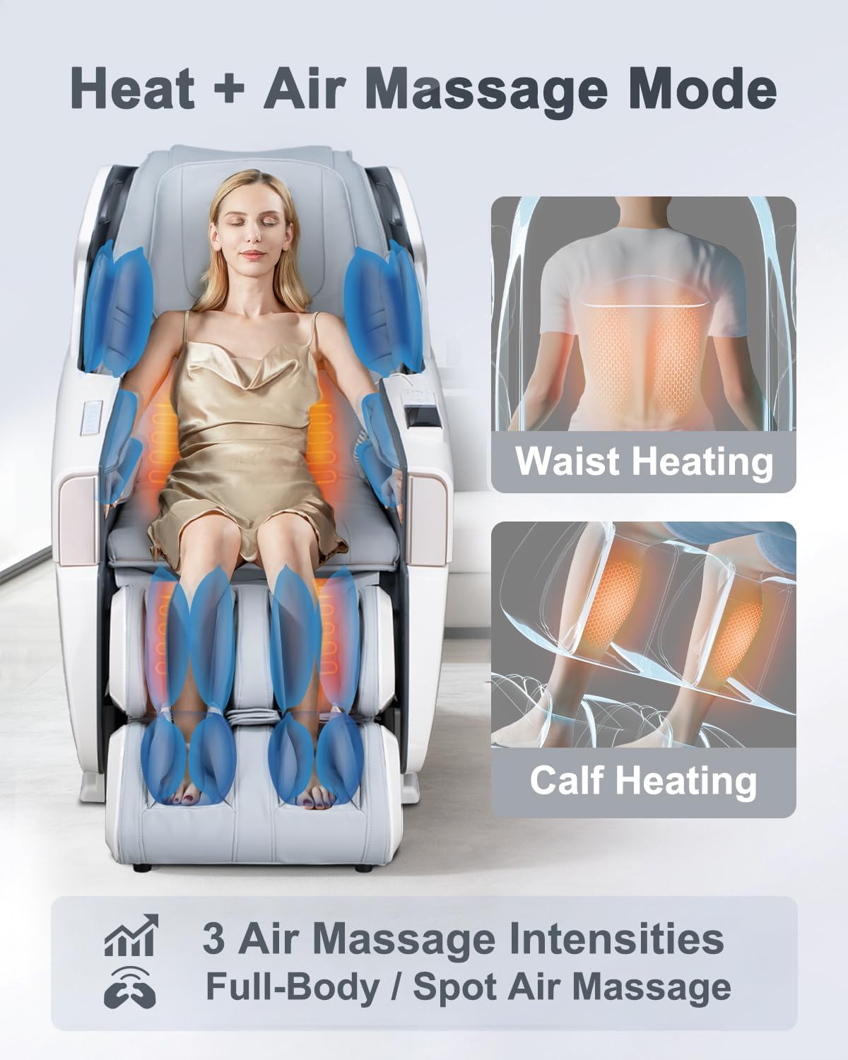 Massage Chair - Full Body Zero Gravity Recliner with 54in SL-Track, 18 Modes, Foot Massage & AI Voice Control | White & Grey