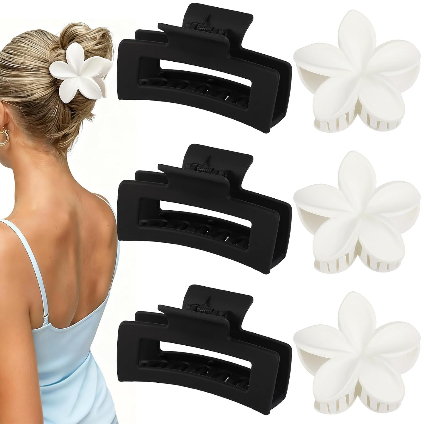 Flower Hair Clips - 6 PCS Hawaiian Hibiscus & Plumeria Claw Clips for Thick or Thin Hair | Stylish Accessories for Women