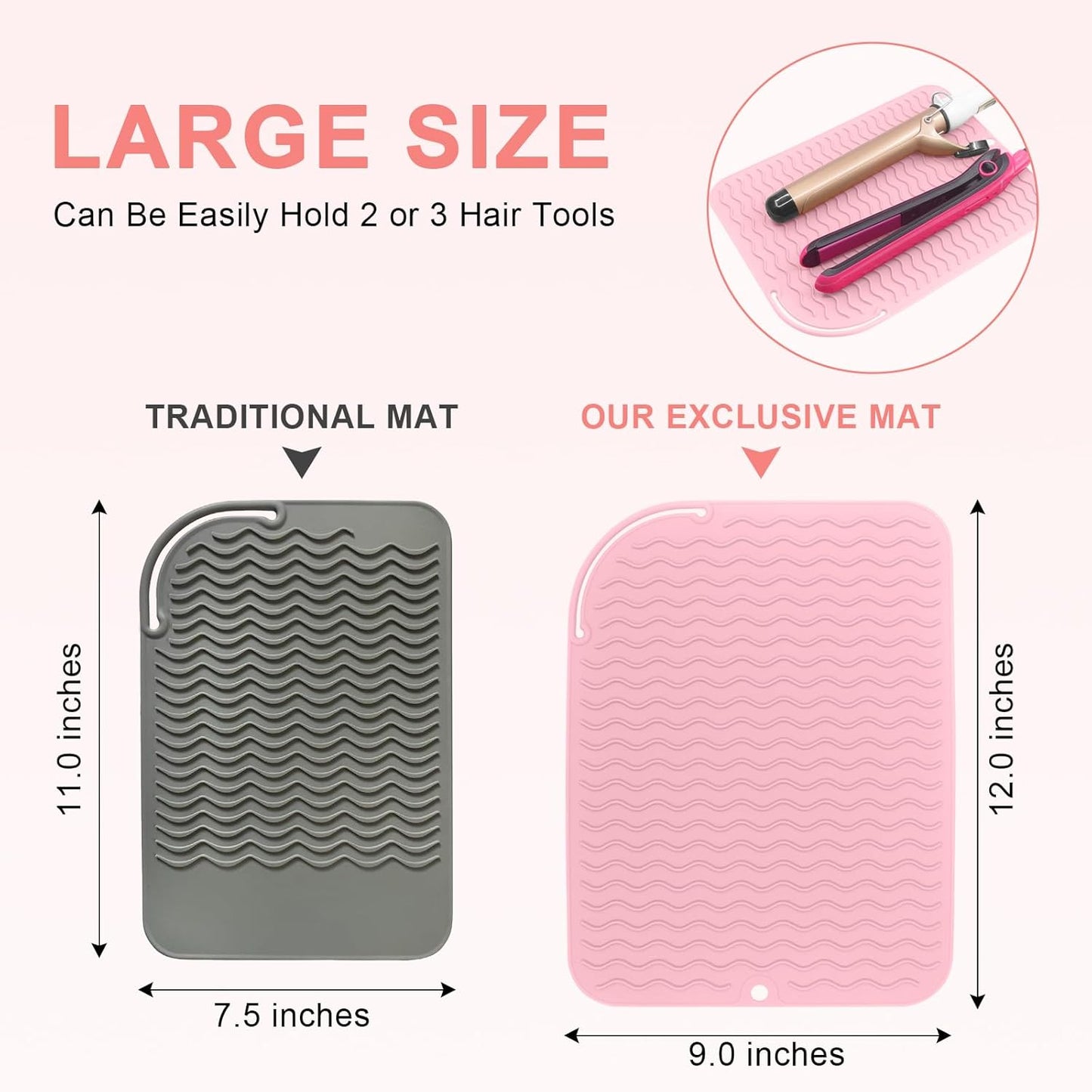 Plus Size Silicone Heat Resistant Mat - Portable Travel Pad for Curling Iron & Flat Iron | 12" x 9" Size