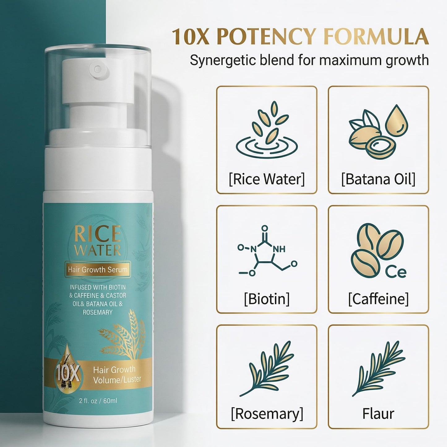 NEW Organic Batana Hair Growth Oil for Women Men- 100% Pure Formula Rosemary Batana Oil with Rice Water & Biotin Hair Serum - Non Greasy，for Thicker, Stronger Hair - 2 Fl Oz