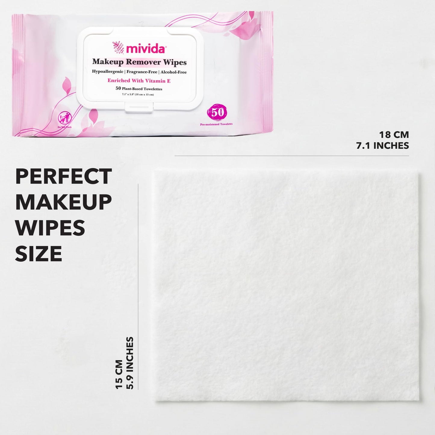 mivida Hypoallergenic Makeup Remover Wipes Bulk With Vitamin E, 200 count (4×50) Value Pack, Dermatologist Tested Fragrance Free Makeup Wipes For Sensitive Skin, Alcohol Free Facial Make up Remover