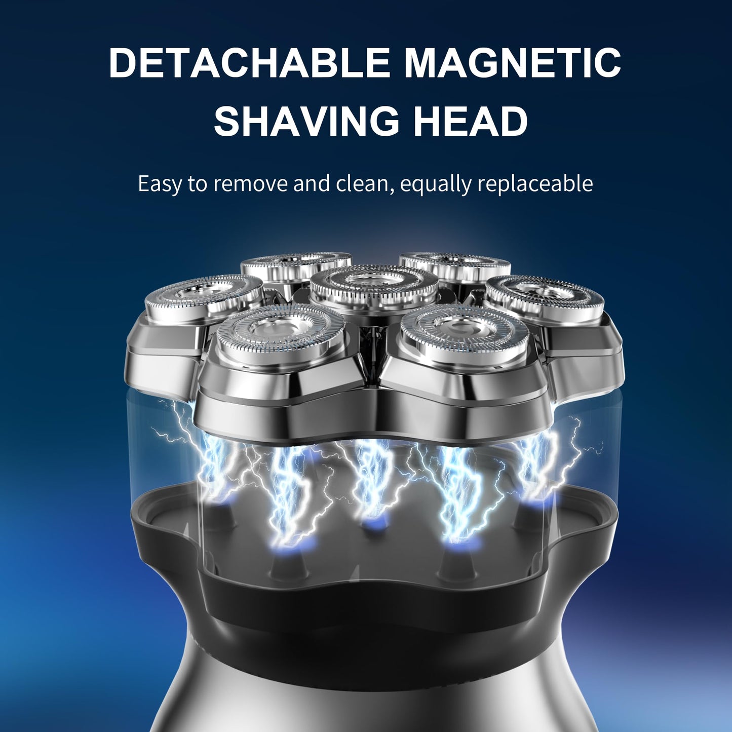 KOMINGDON Upgraded 7D Head shavers for Bald Men,Bald Head Electric Razors,Waterproof Dry Wet Rotary Shavers/Razor for Balder with an Extra agnetic Head（Blue）