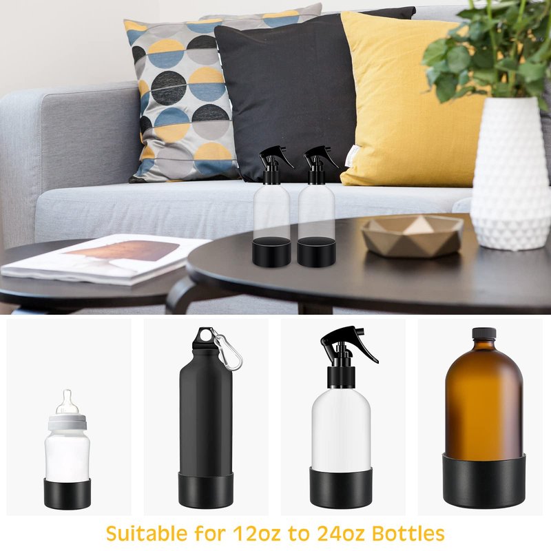 Zubebe 6 Pcs Silicone Bottle Boot Protective Silicone Sleeve Bottom Washable Rubber Base Accessories Non Slip Cosmetic Spray Bottom Cover for 16 oz Spray Bottles, 12 to 24 oz Water Bottles, Black