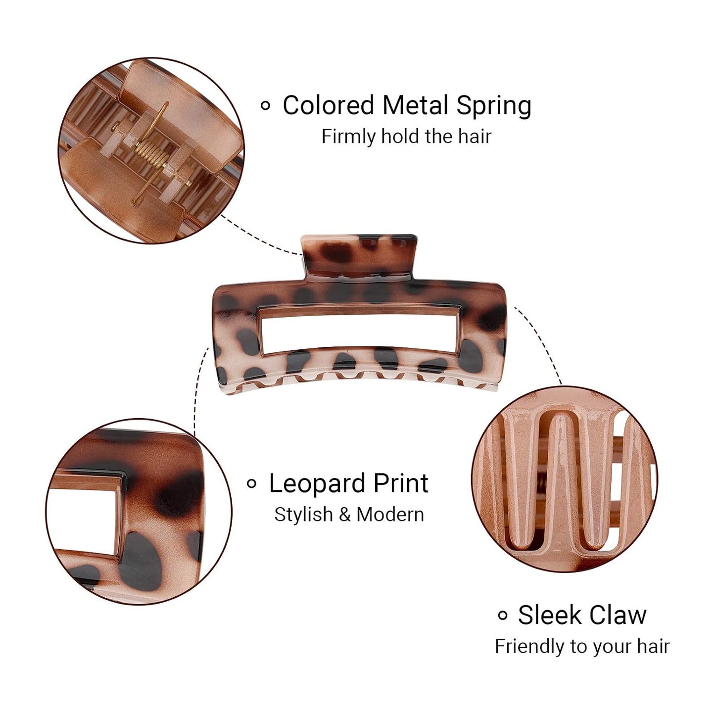 Leopard Print Hair Claw Clips - 3 Strong Hold Jaw Clips for Thick Hair | Coffee Color