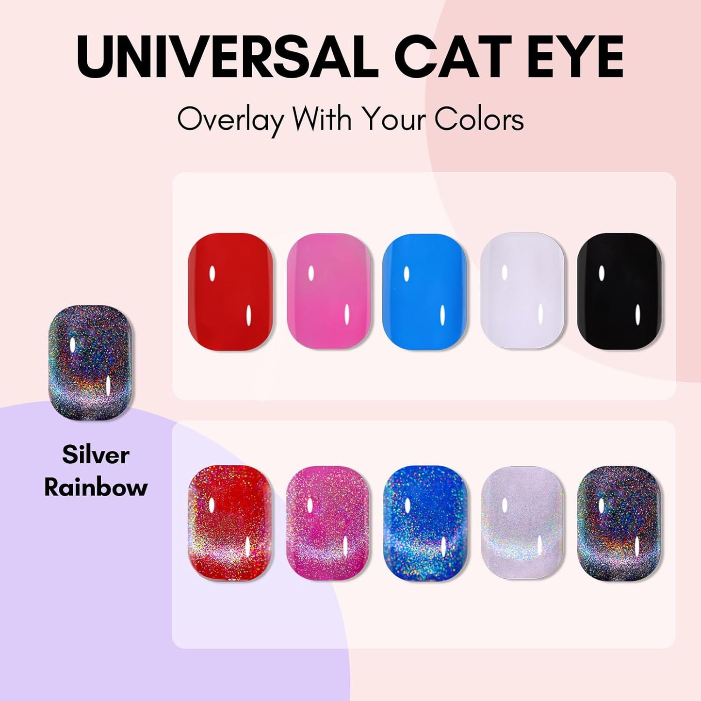 Rainbow Cat Eye Gel Nail Polish - 9D Holographic Glitter Soak Off UV/LED Gel for Stunning Nail Art | 10ml