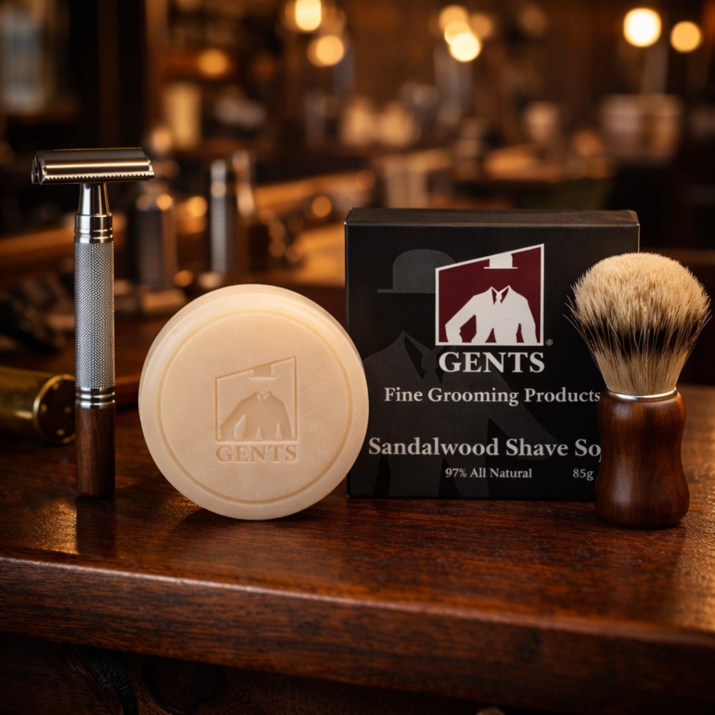 GENTS 97% All Natural Shave Soap - Creates a Rich Lather Foam for Wet Shaving Experience (3 Pack Sandalwood) Birthday Gift