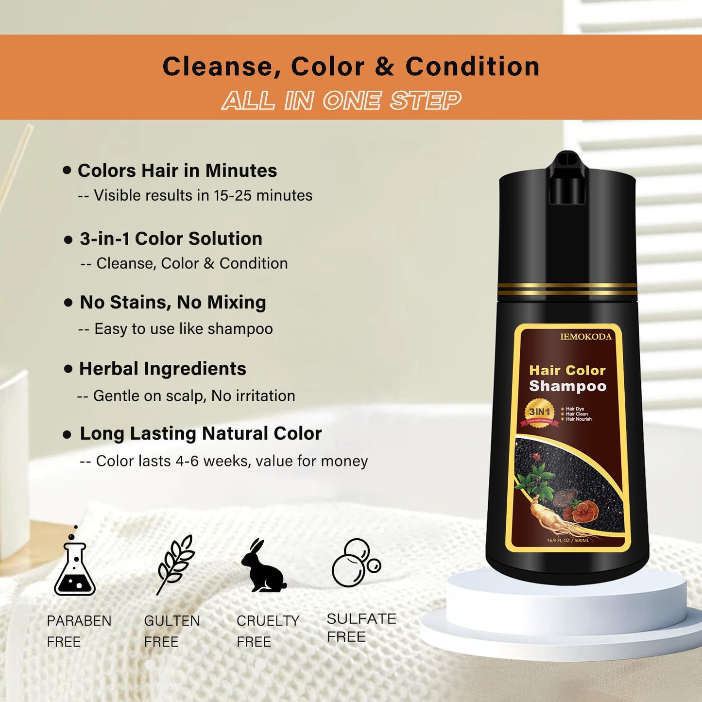 Light Brown Hair Dye Shampoo for Women Men, Herbal 3-in-1 Hair Color Shampoo, Semi-Permanent Brown Hair Dye, Shampoo Para Pintar El Cabello, Colors Hair in Minutes, Easy to Use at Home -16.90 Fl Oz