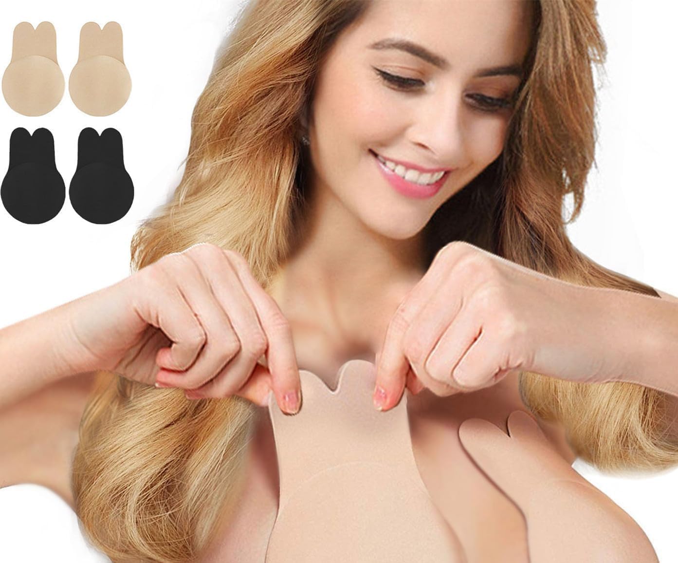 Adhesive Bra - 2 Pairs Breast Lift Tape & Nippleless Covers | Silicone Pasties for Invisible Support