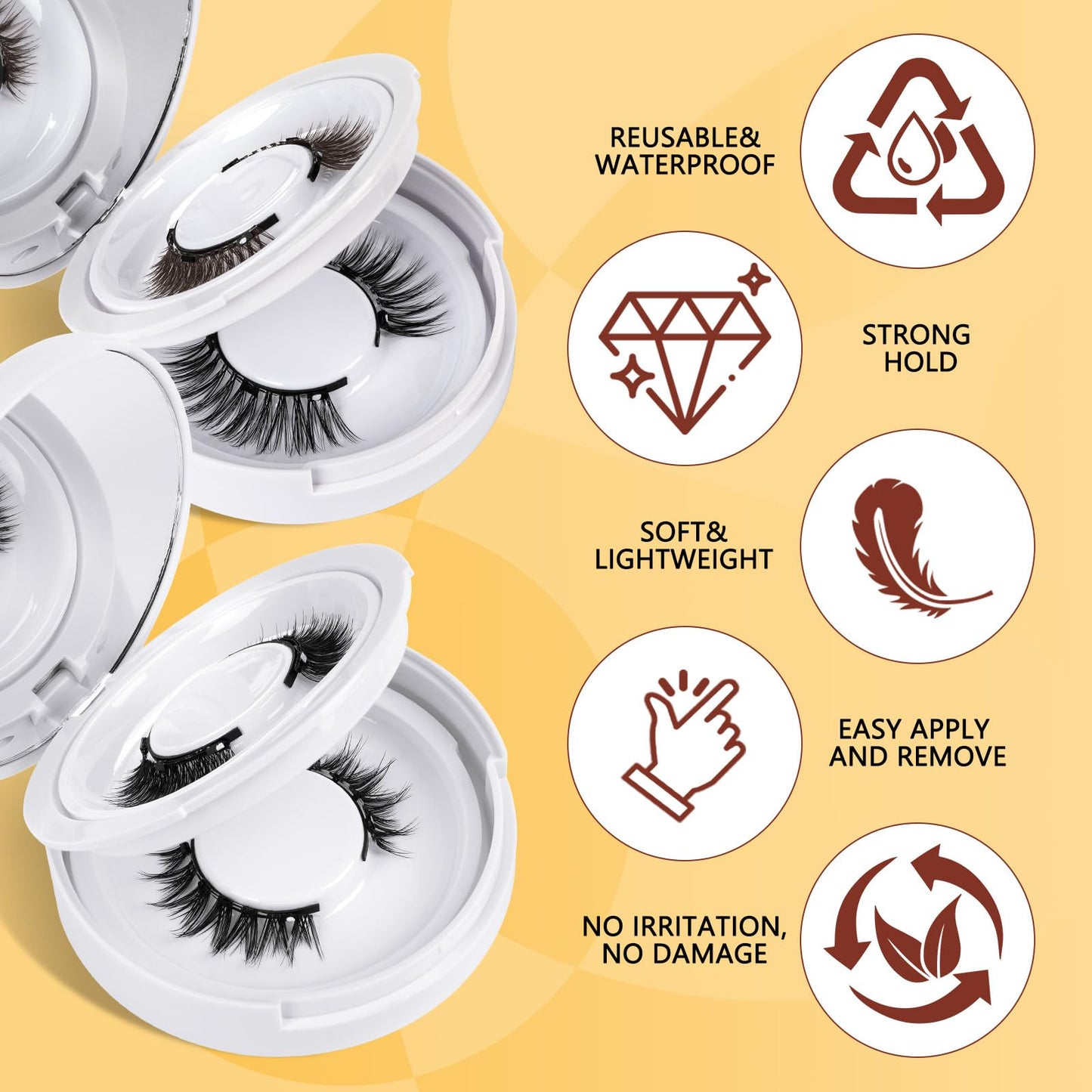 QUEWEL Magnetic Eyelashes 4 Pair Reusable Magnetic Eyelashes with Applicator No Glue Needed Eyelashes Natural Look Lash Clusters Kit Easy to Wear and Remove(4 Pairs-A14)