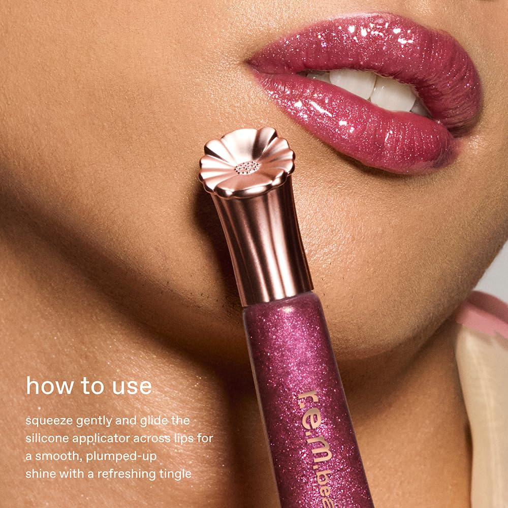 r.e.m. beauty by Ariana Grande Wicked: For Good | Poppy Plumping Lip Gloss | Poppy Punch | Instant Plumping Effect for Hydrated, Softer and Smoother Lips | Silky, Non-Sticky Feel | 0.34 Fl Oz