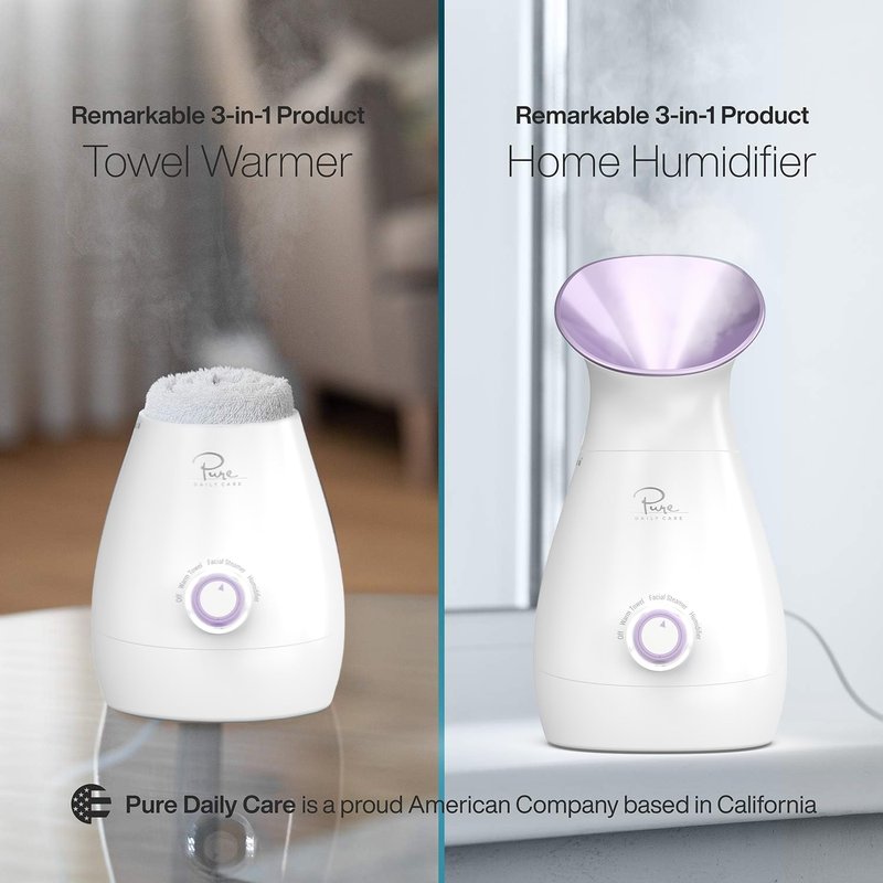 NanoSteamer Large 3-in-1 Nano Ionic Facial Steamer with Precise Temp Control - Humidifier - Unclogs Pores - Blackheads - Spa Quality - Bonus 5 Piece Stainless Steel Skin Kit (Lilac)