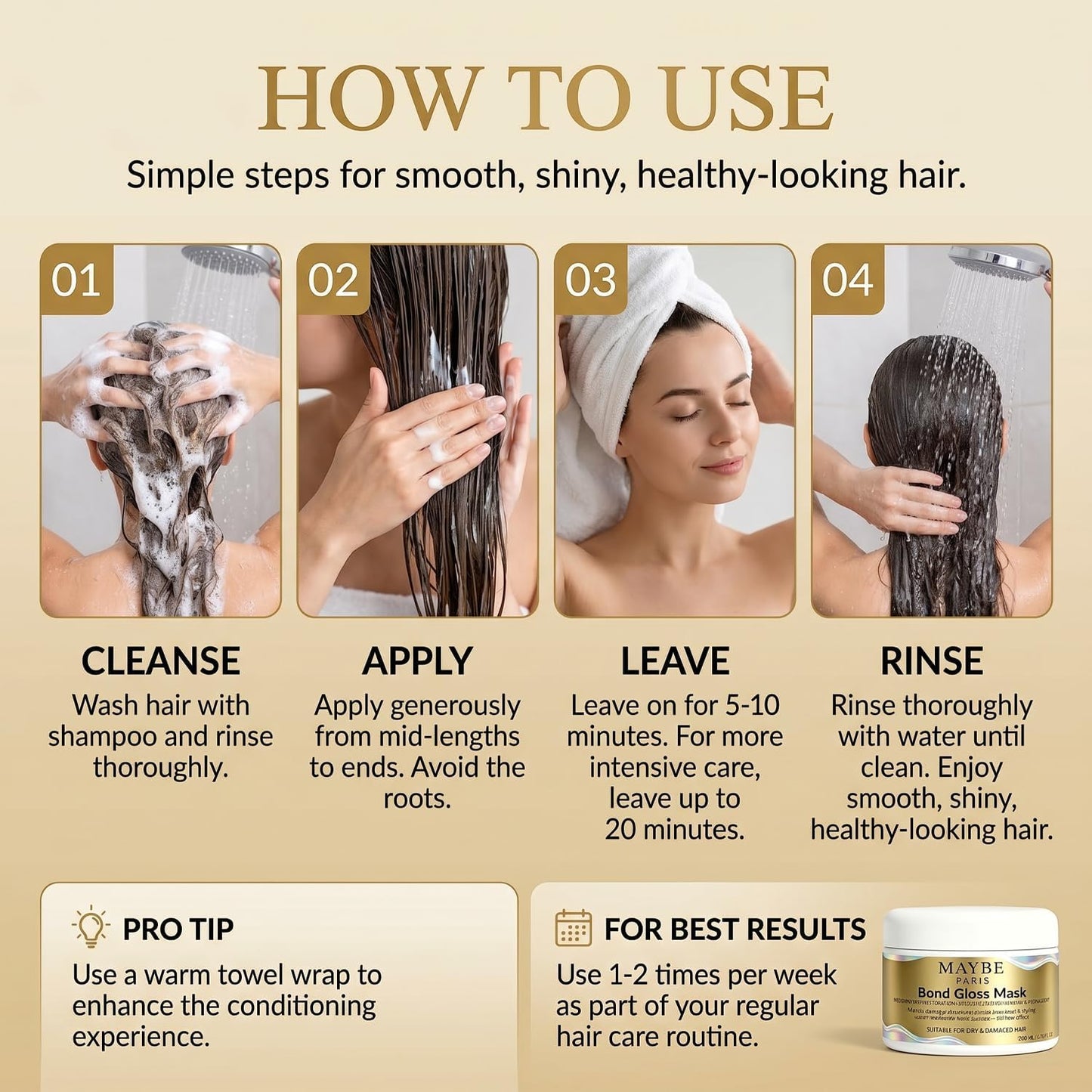 Maybe Paris Bond Gloss Mask - Amino Acid & Botanical Hair Care Formula – Nourishing & Repairing, Smooth, Soft & Shiny Hair for Dry, Damaged & Split Ends (1Pcs)