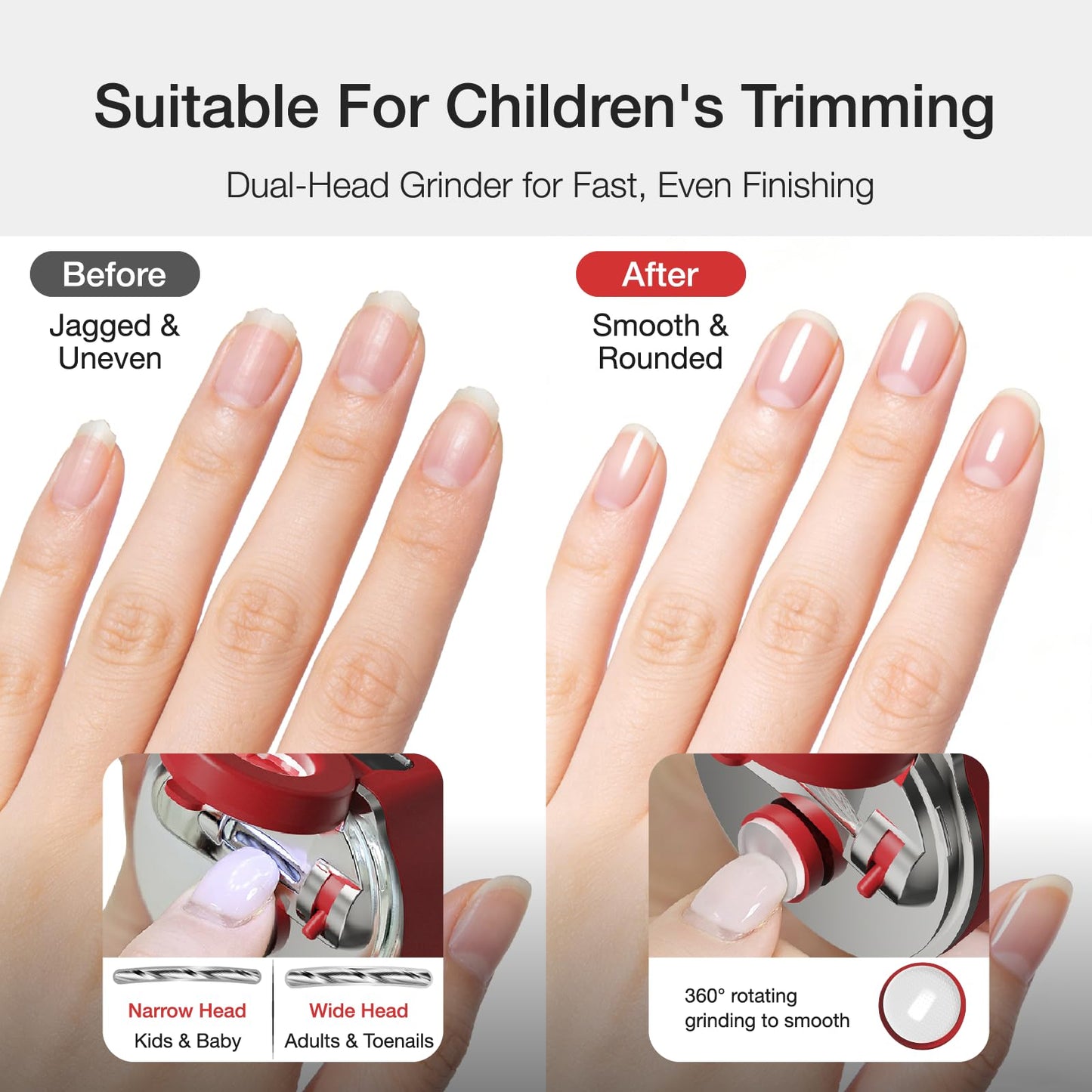 Electric Nail Clipper for Thick Toenails & Baby Nails, 3 Speeds Nail Trimmer with LED Light & Magnifying Glass, Safe for Seniors & Kids, USB Rechargeable, Nail Grinder with Storage (Red)