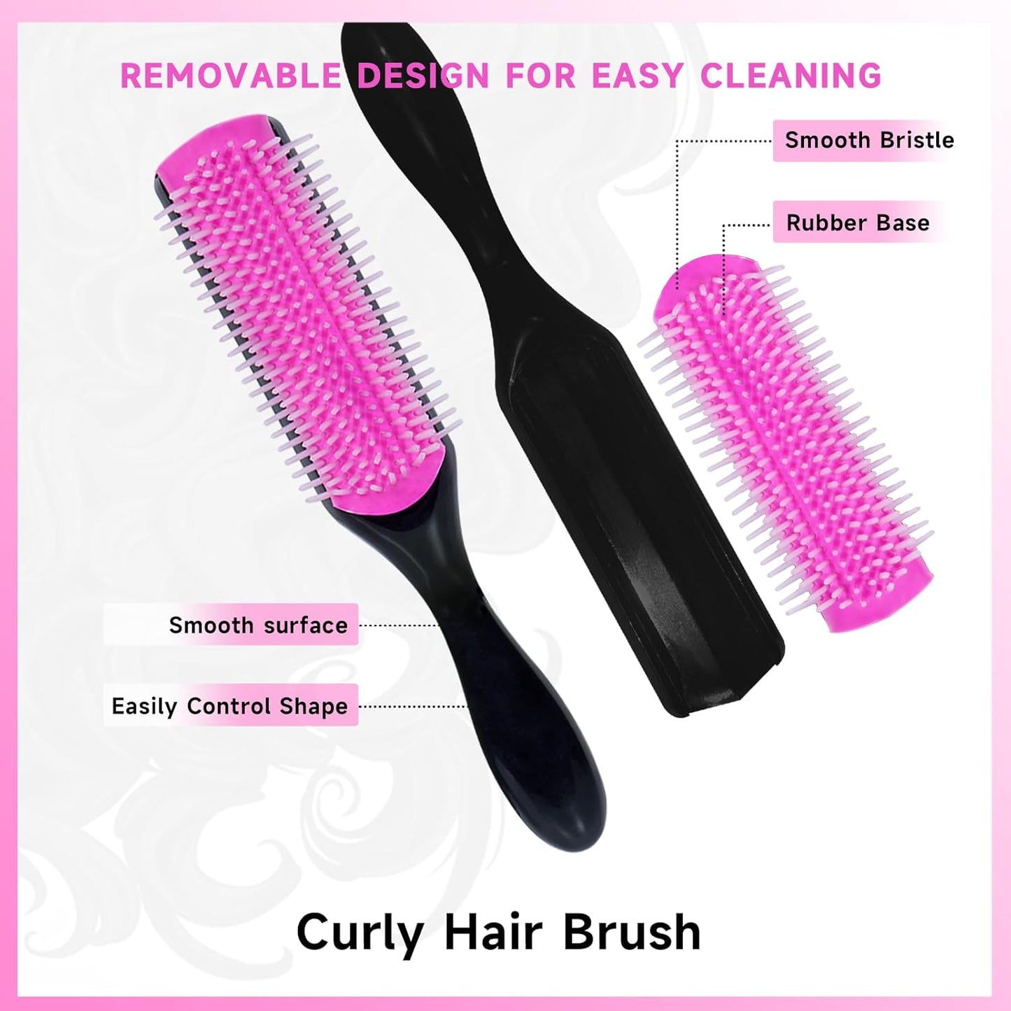Detangle Hair Brush Set - 11 Pcs with Spray Bottle | Smooth Brushes for Adults & Toddlers - Pink