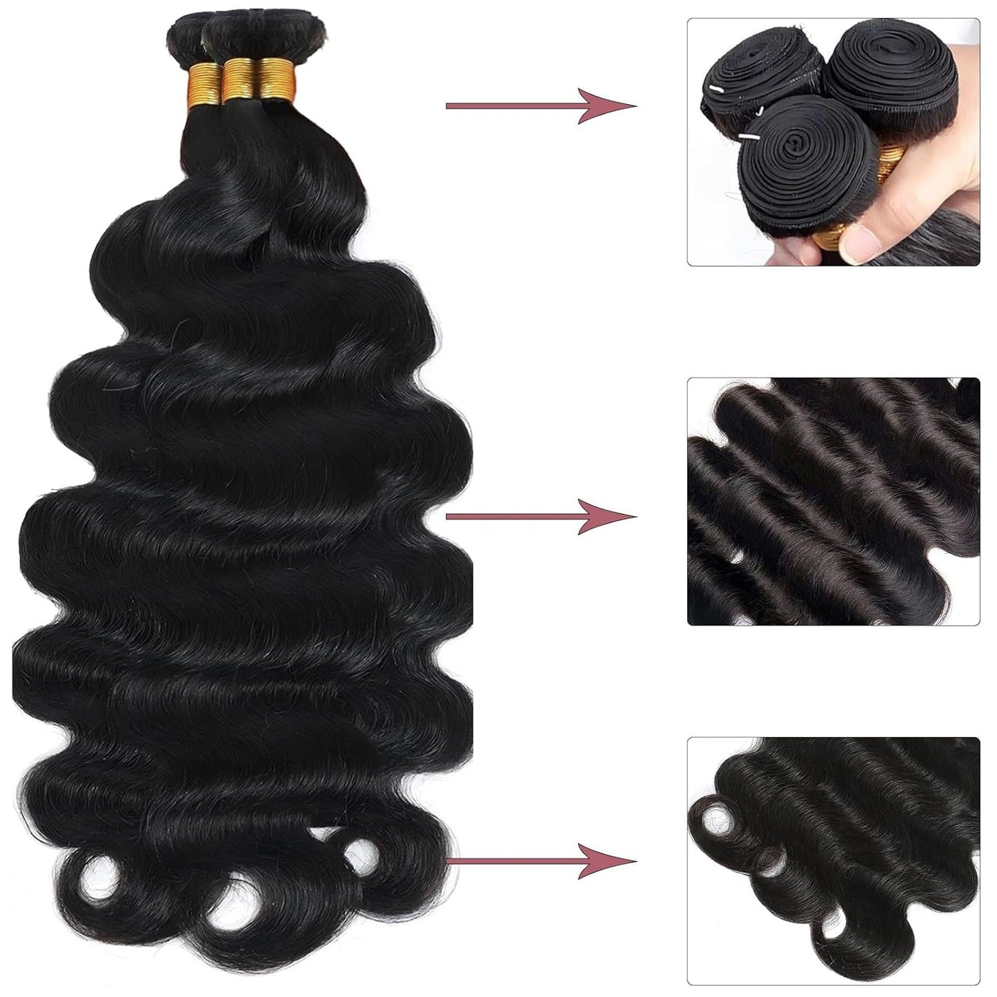Body Wave Human Hair Bundles - 12A Unprocessed Brazilian Virgin Hair | 20, 22, 24 Inch for Black Women