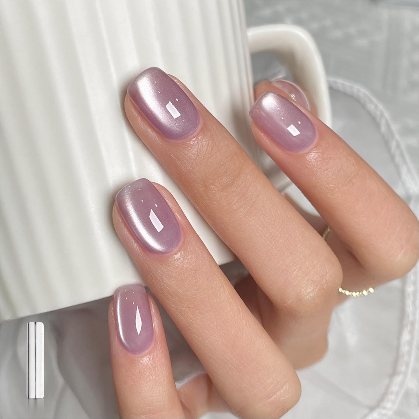 Glassy Cat Eye Gel Nail Polish - 16ml Holographic UV Gel with Magnet | Silvery Moonlight Reflective Finish