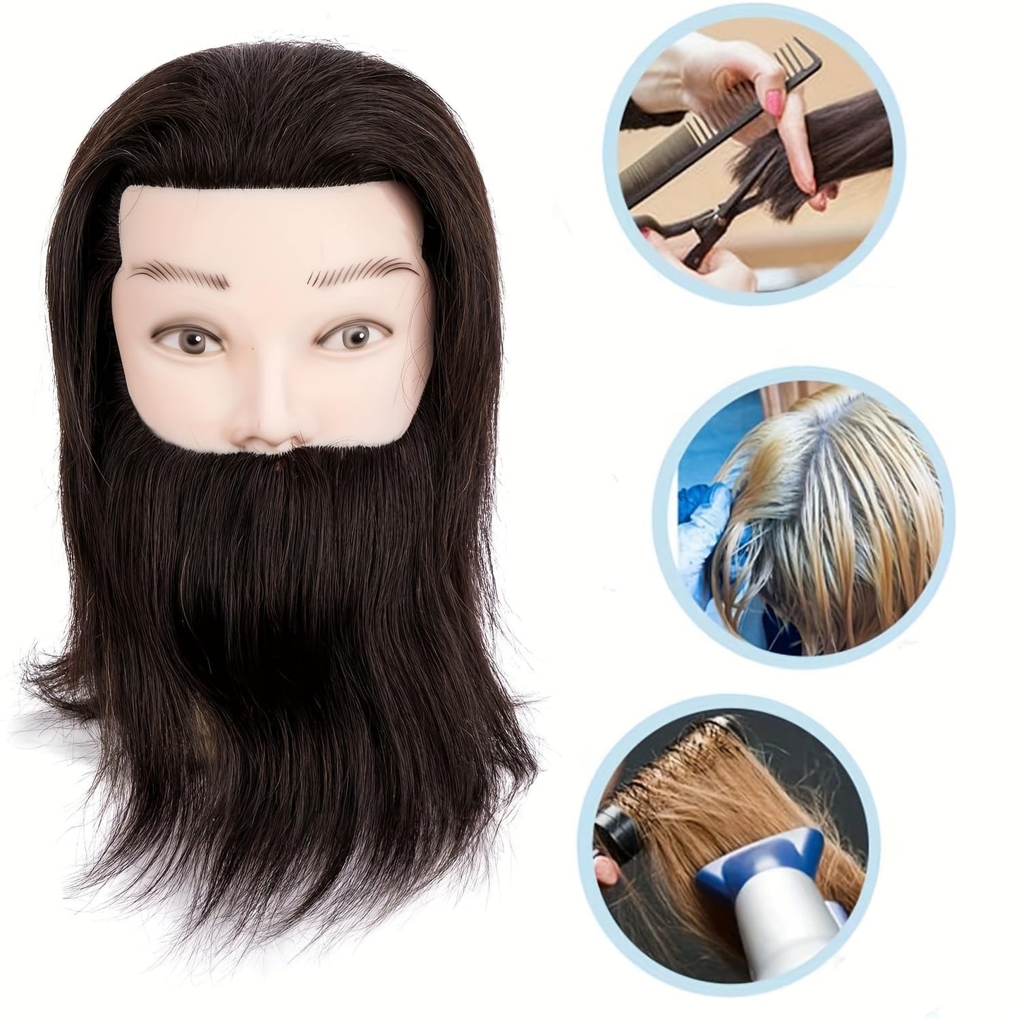 Yiifiulyn Mannequin Head Human Hair, Cosmetology Students Training Doll Head for Hair Styling & Barber Mannequin Head Male for Practice Hair Cutting or Trim Beard