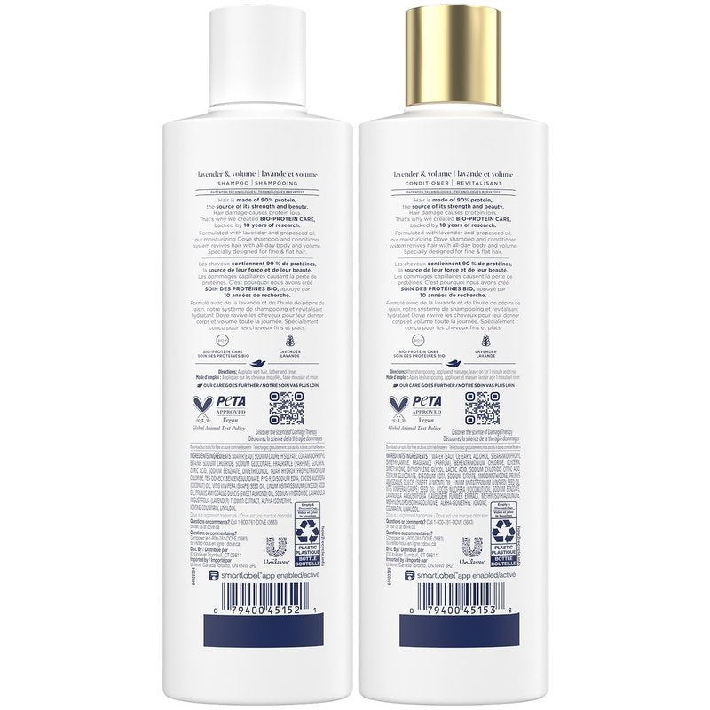 Dove Shampoo & Conditioner - Lavender Volume Therapy for Fine Hair | 12 Oz Each