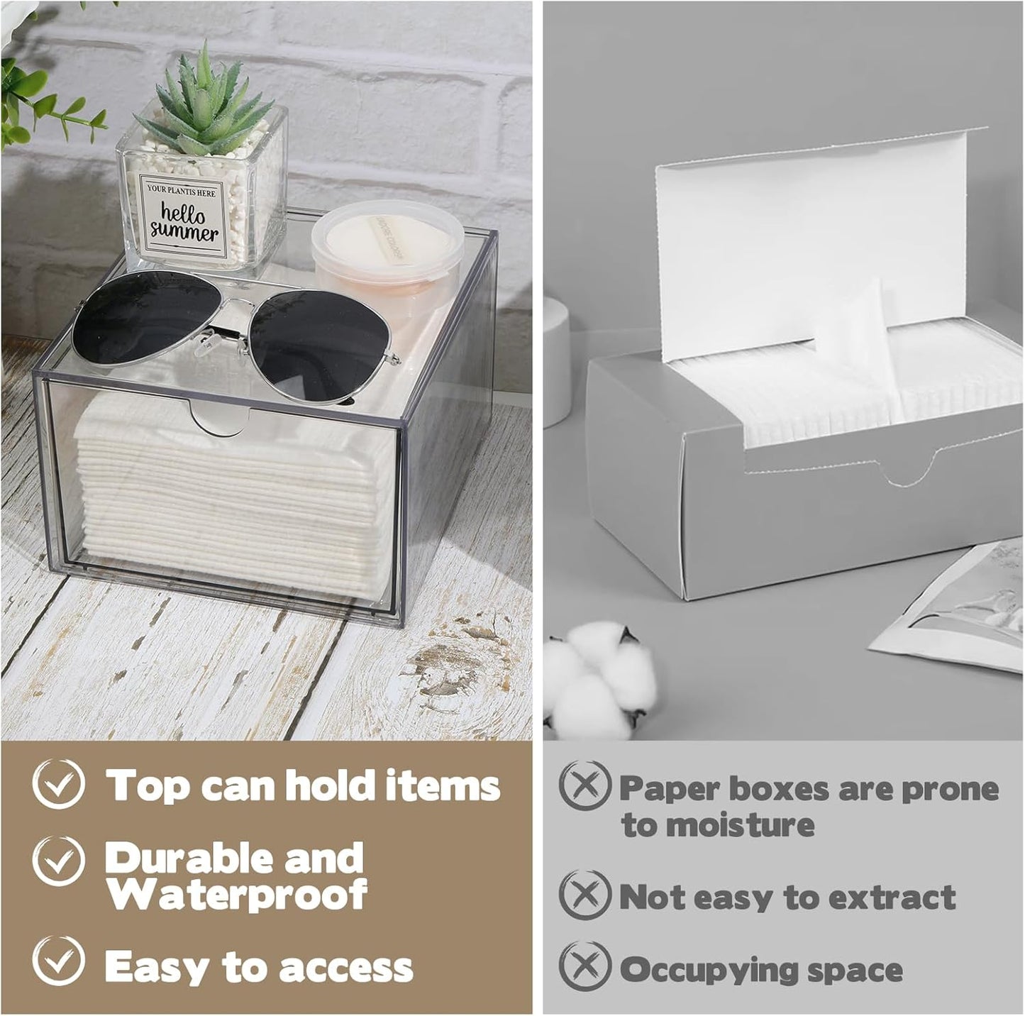 Disposable Face Towel Holder - Stackable Plastic Storage Box for Clean Skin Club XL Towels | Bathroom Organizer