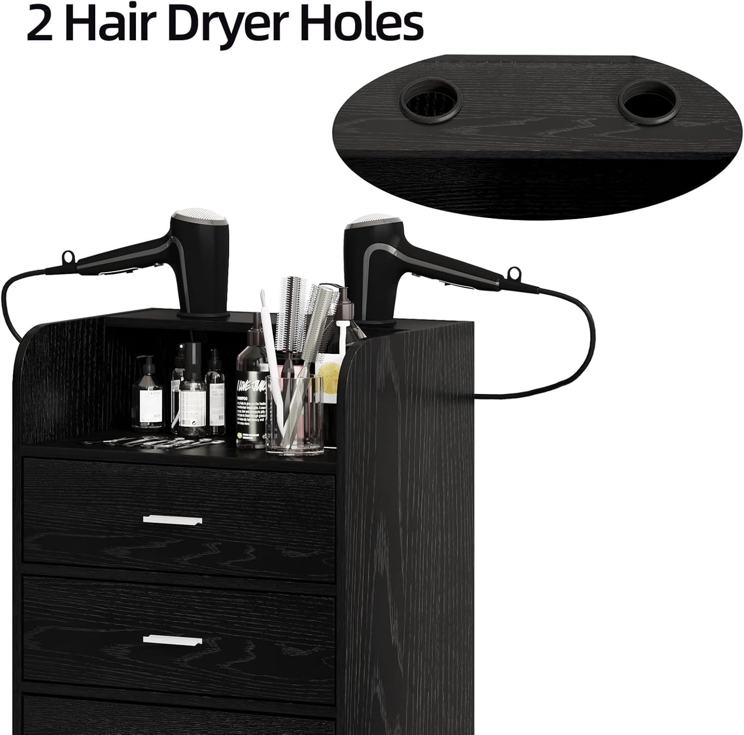 Salon Station for Hair Stylists - Mobile Organizer with Wheels | Black Beauty Barber Trolley Cart for Spa & Barbershop
