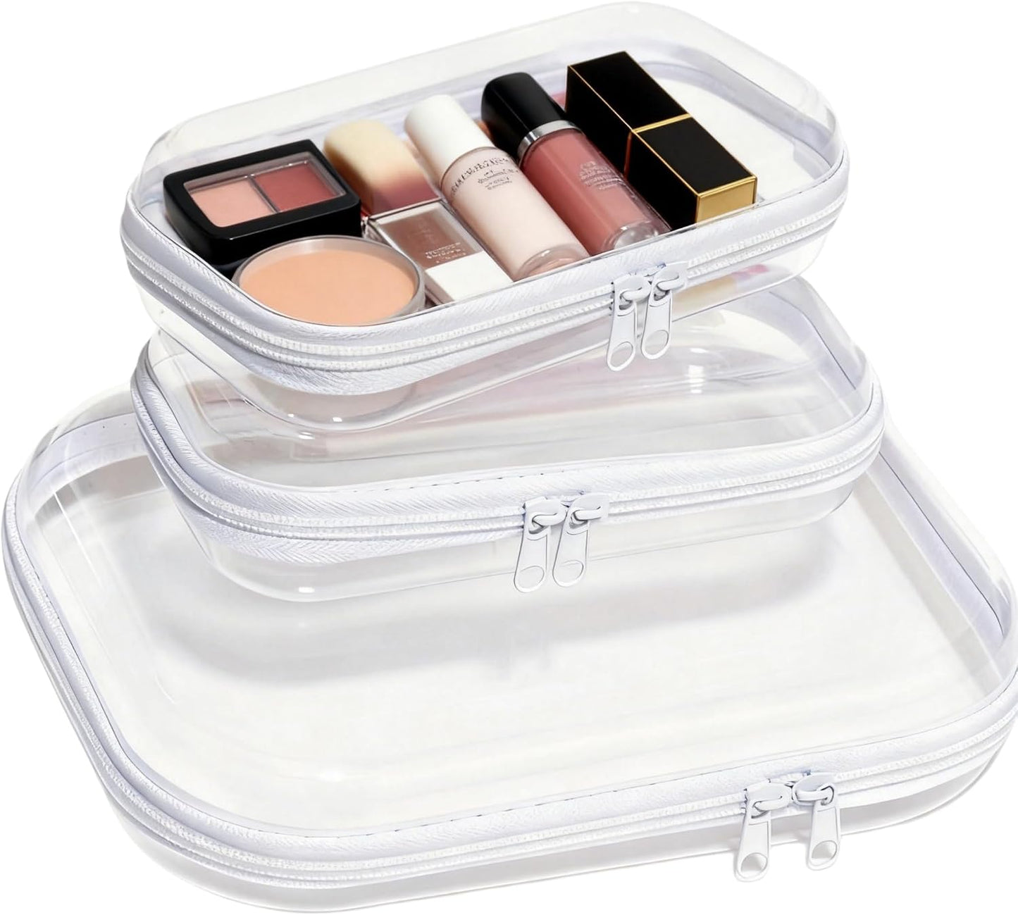 Clear Hard Plastic Zipper Case Set - Portable Travel Organizer for Makeup, Toys, Snacks | 3PCS