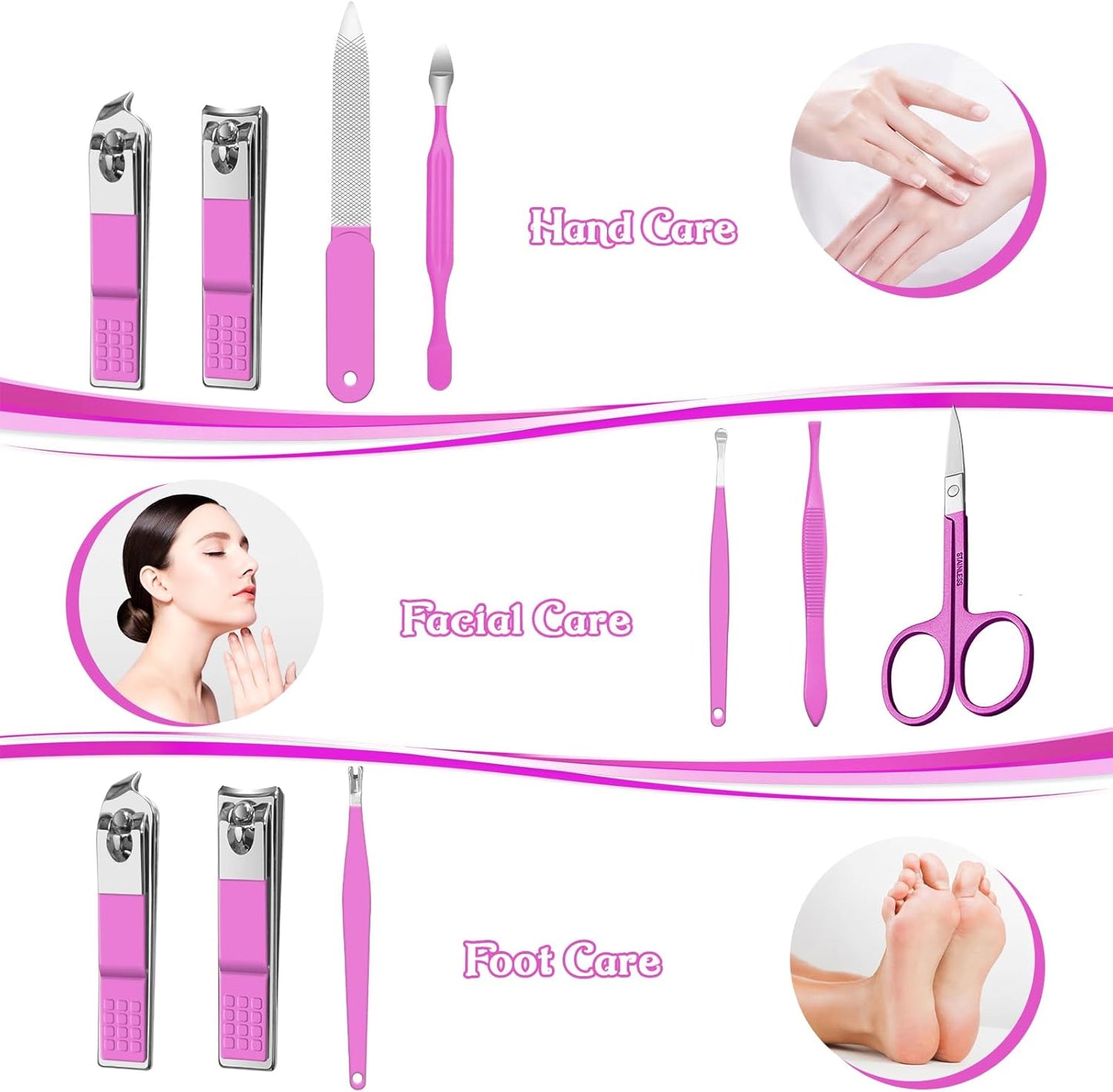 Manicure Set - 8 in 1 Nail Clipper Kit for Travel | Professional Fingernail & Toenail Tools in Purple