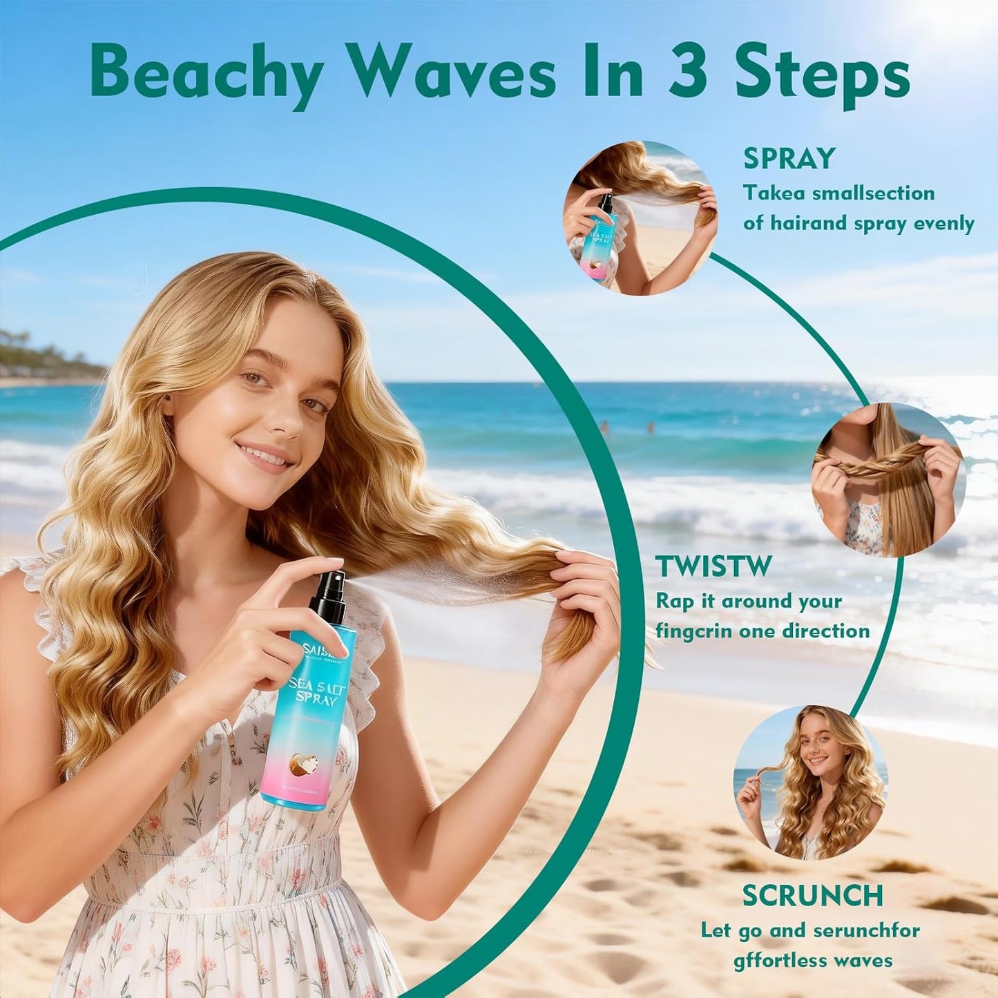 Sea Salt Spray for Women - Textured Beach Waves & Volume | Coconut Surf Spray, 8.8 oz