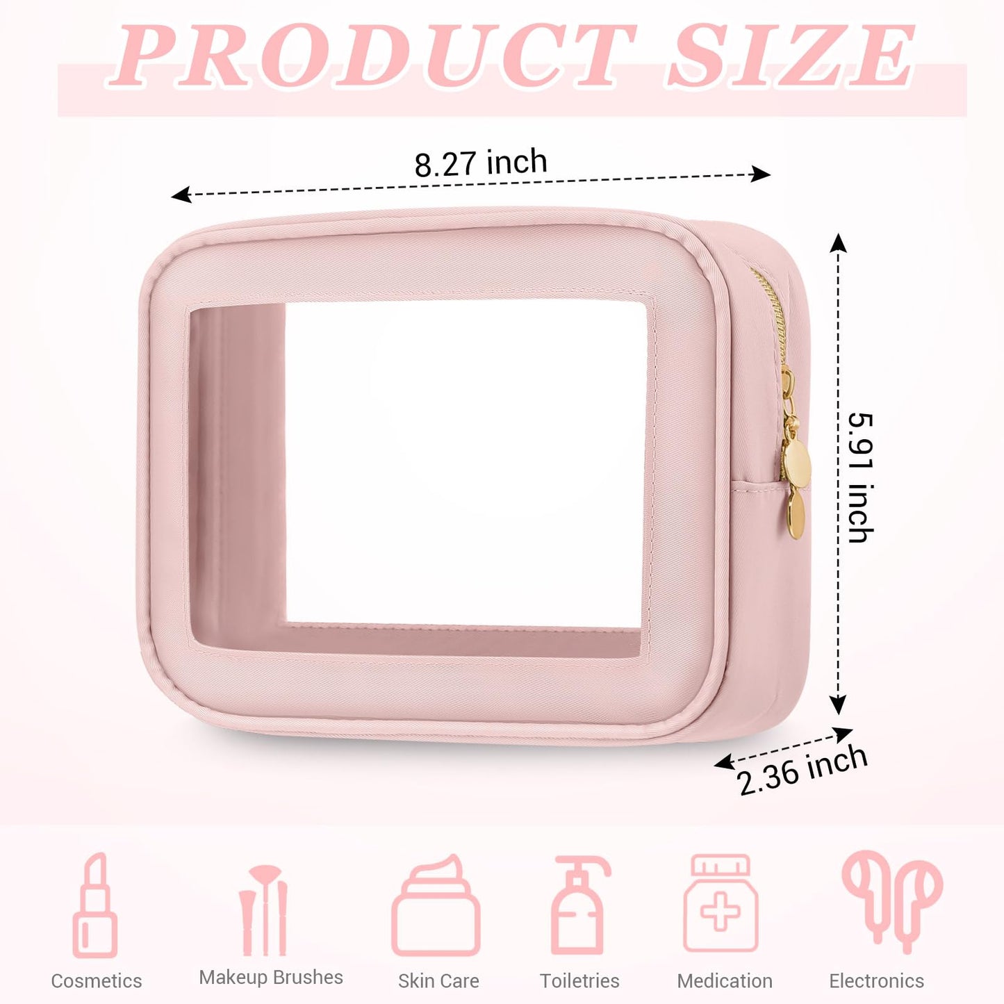 Abbylike 6 Pcs Clear Makeup Bags Travel Nylon Clear Mix Color Toiletry Bag Bulk Car Organizer Case Waterproof Toiletry Pouch with Golden Zipper for Teacher Mother Women Wedding Gift