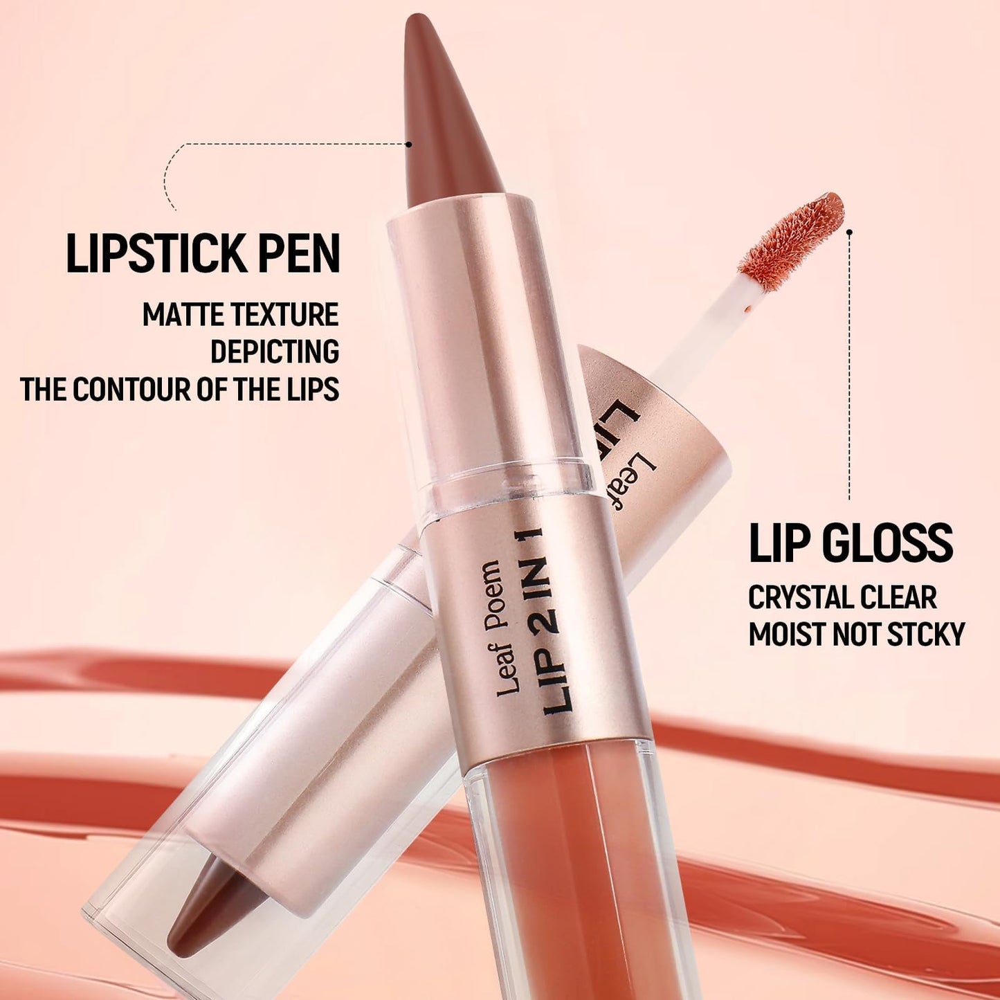 BAISEN DIARY 2-in-1 Double-Ended Matte Lip Liner & Lip Gloss Duo, Caramel Brown Nude Ombre Lip Combo Pencil, Lip Liner and Lipstick Gloss Set for Defined & Fuller Looking Lips, #06 Caramel Brown Nude