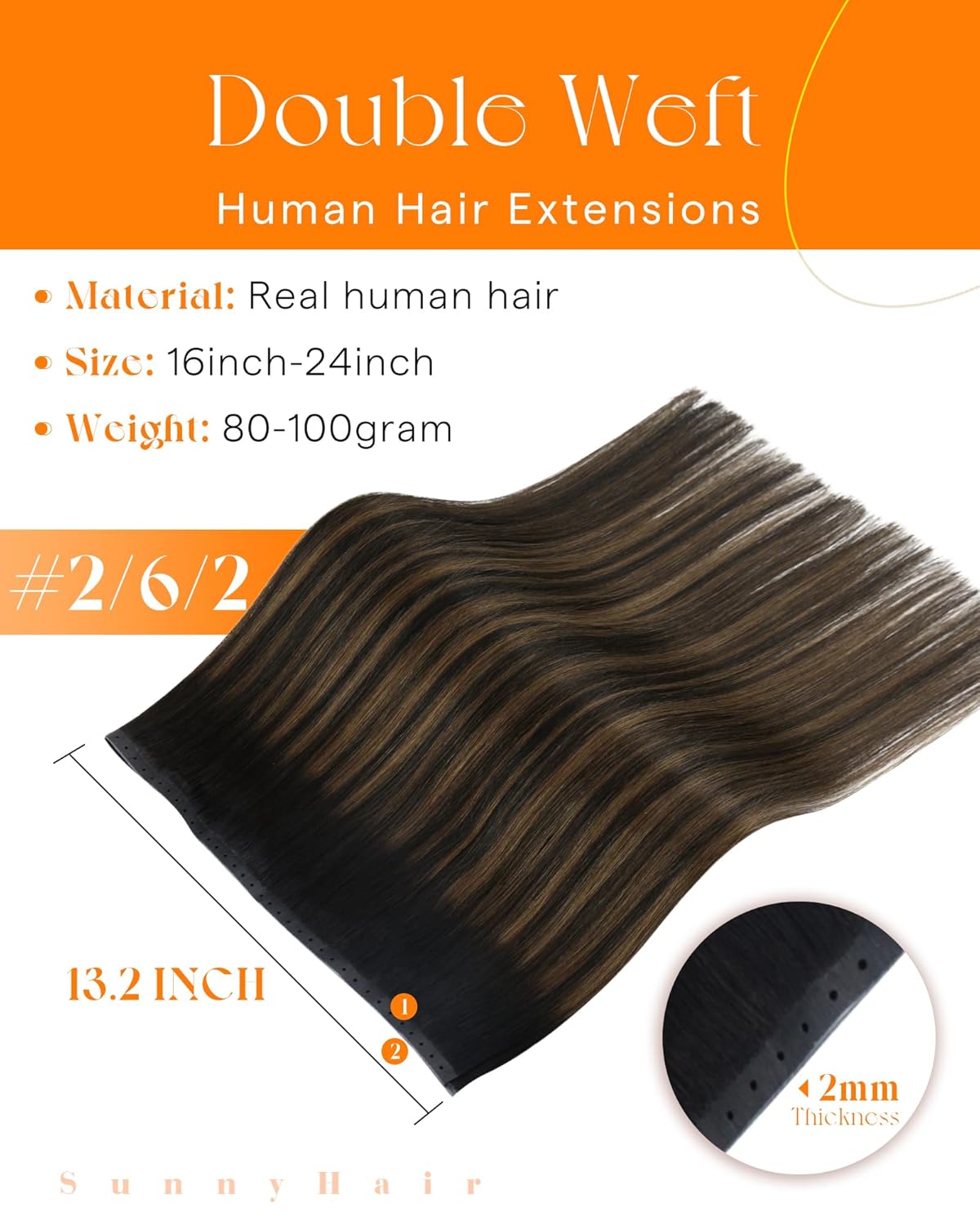 Butterfly Genius Weft Hair Extensions - 18 Inch, 100G, Micro Hand-Tied PU, Darkest Brown Balayage & Light Brown