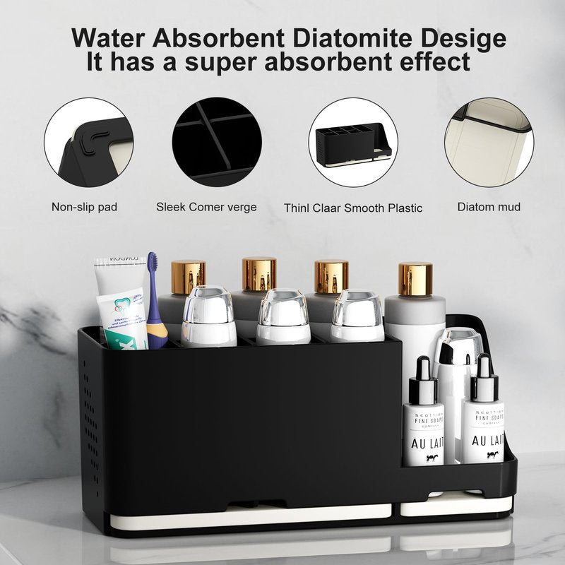 JUMEIHUI Large Electric Toothbrush Holder - 8 Slots with Quick-Dry Diatomite Base, Fits Sonicare & All Major Brands, Bathroom Countertop Organizer (Black)