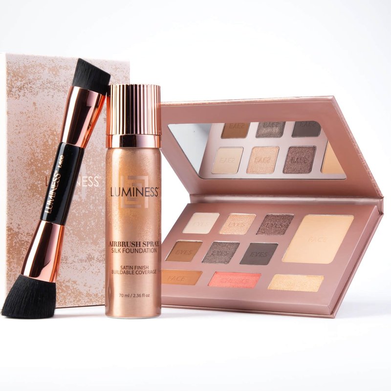 LUMINESS Face Time All-In-One Makeup Kit | Airbrush Foundation, Face Palette & Brush Set - Long-Wearing, Easy to Blend (02 - Fair)