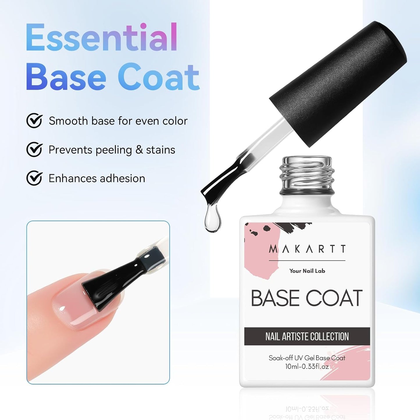 Gel Top Coat and Base Coat Set - No Wipe Shine Finish for Long-Lasting Gel Nails | 10ML, Salon Quality