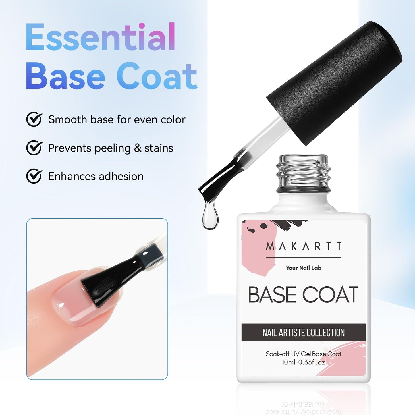 Makartt 2 Pcs Gel Top Coat and Base Coat Set - No Wipe Shine Finish Soak Off Base Top Coat Long Lasting for Gel Nail Polish, LED UV Lamp Needed, Salon Quality Nail Manicure Spring Gifts, 10ML