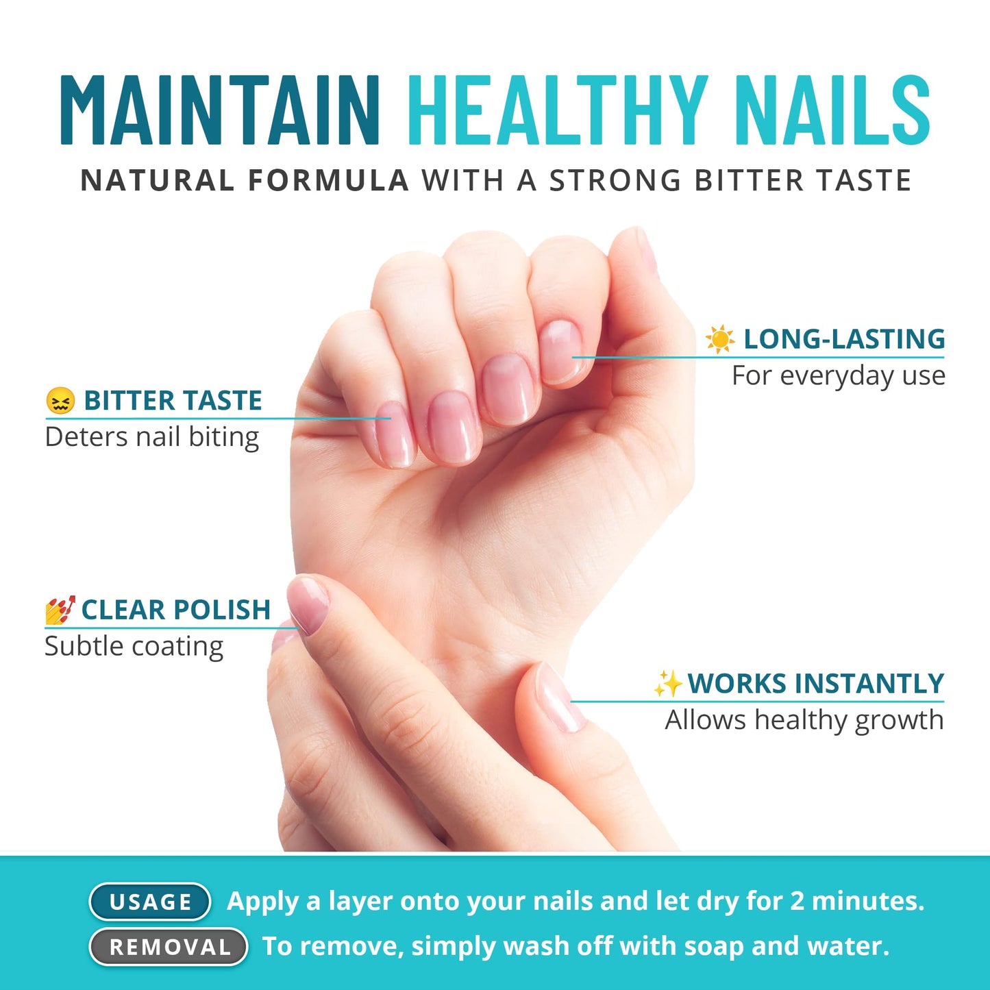 Stop Nail Biting Treatment for Kids & Adults – Bitter Taste No-Bite Nail Polish, Thumb Sucking Deterrent, Non-Toxic Safe Formula, Supports Healthy Nails – 0.5 fl oz