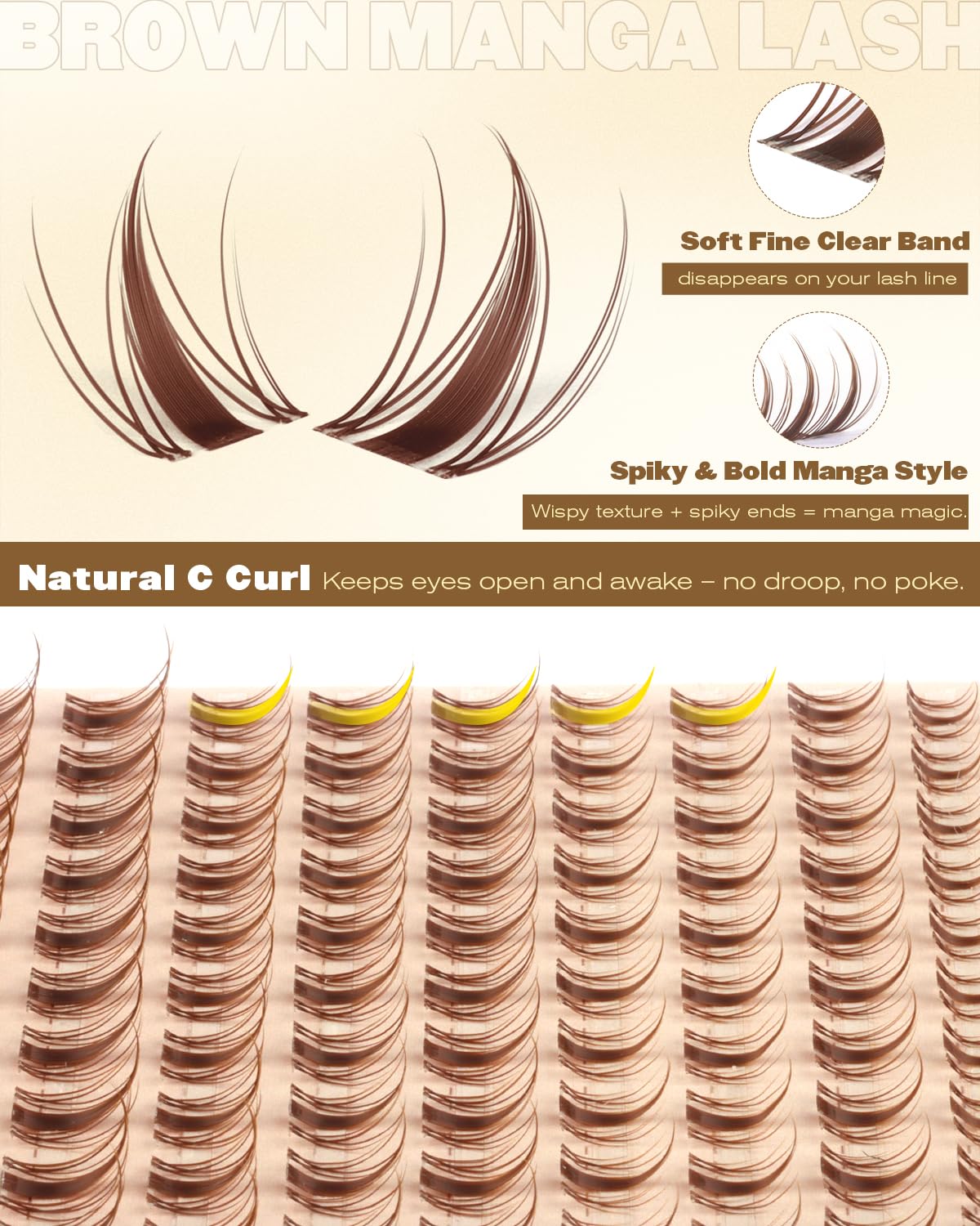 Manga Lash Clusters - Wispy Spiky Eyelash Extensions | C Curly Fairy Style, 8-16MM for DIY Beginners