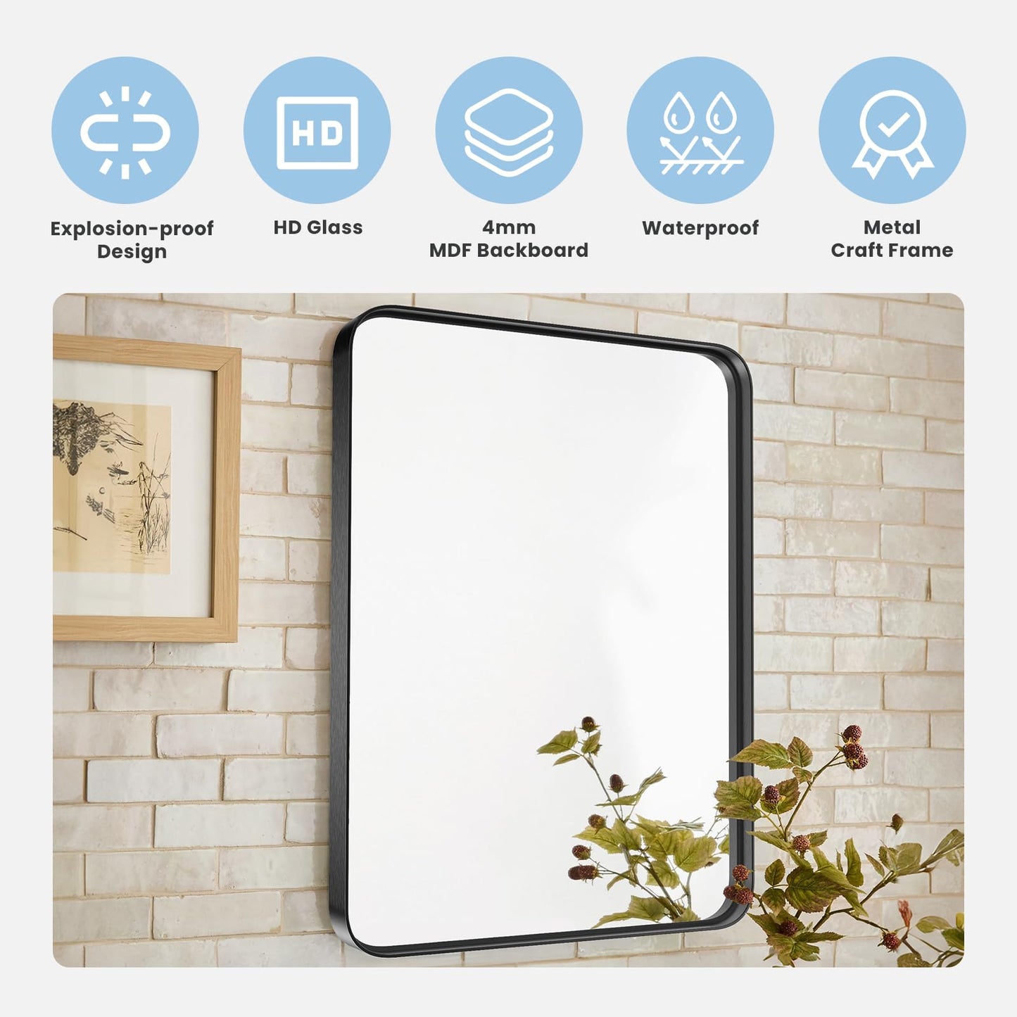 NEWBULIG 24"x40" Sliver Wall Mirror, Bathroom Mirrors for Over Sink, Matte Metal Framed Vanity Mirror with Tempered Glass, Entryway, Living Room, Bedroom